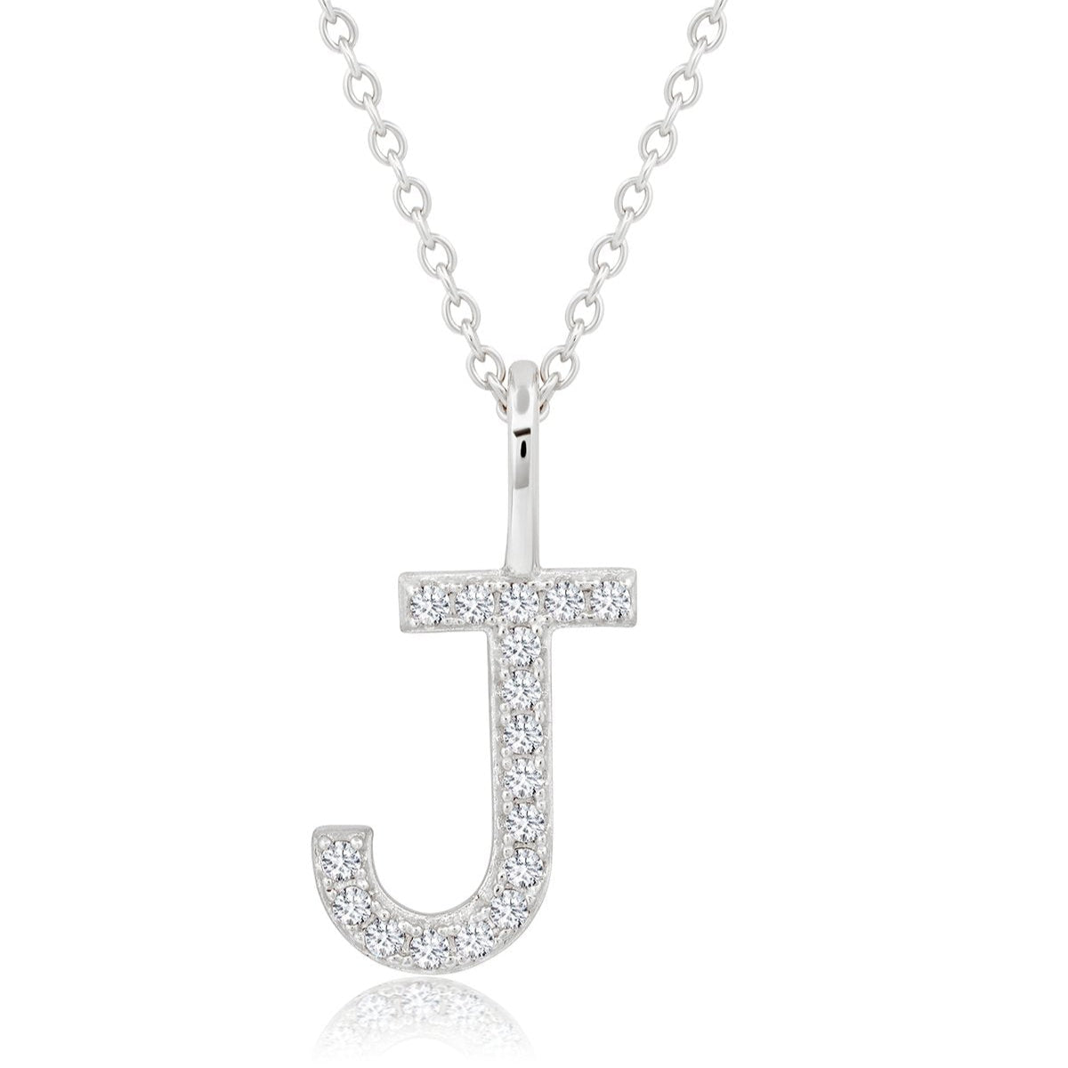 Initial Pendent Necklace Charm Letter J Finished in Pure Platinum - CRISLU