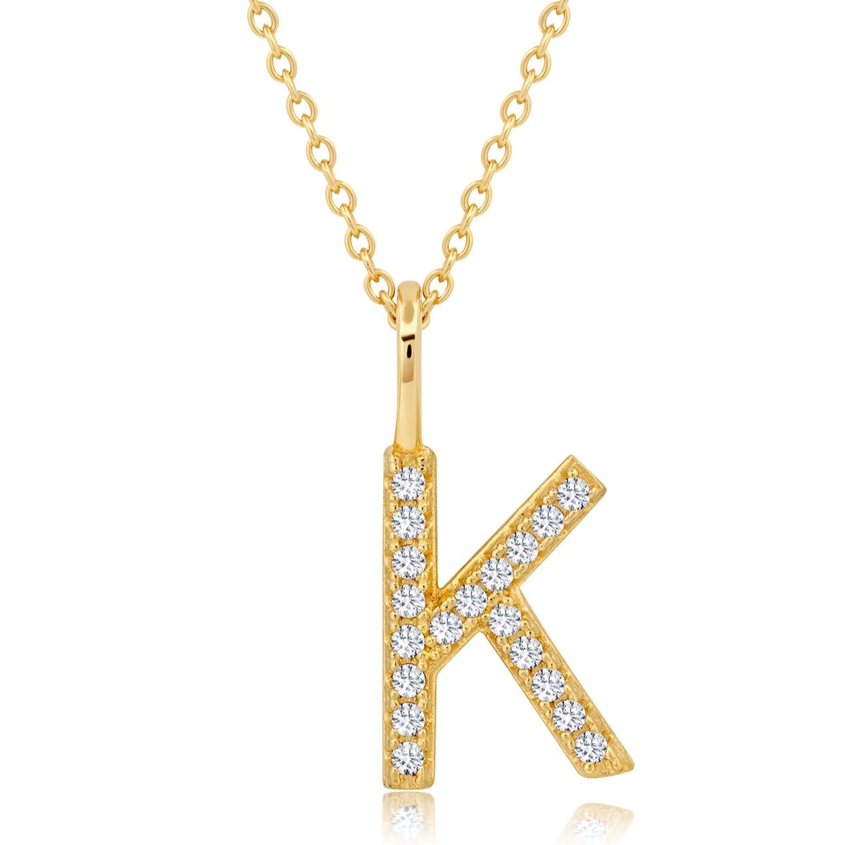 Initial Pendent Necklace Charm Letter K Finished in 18kt Yellow Gold - CRISLU