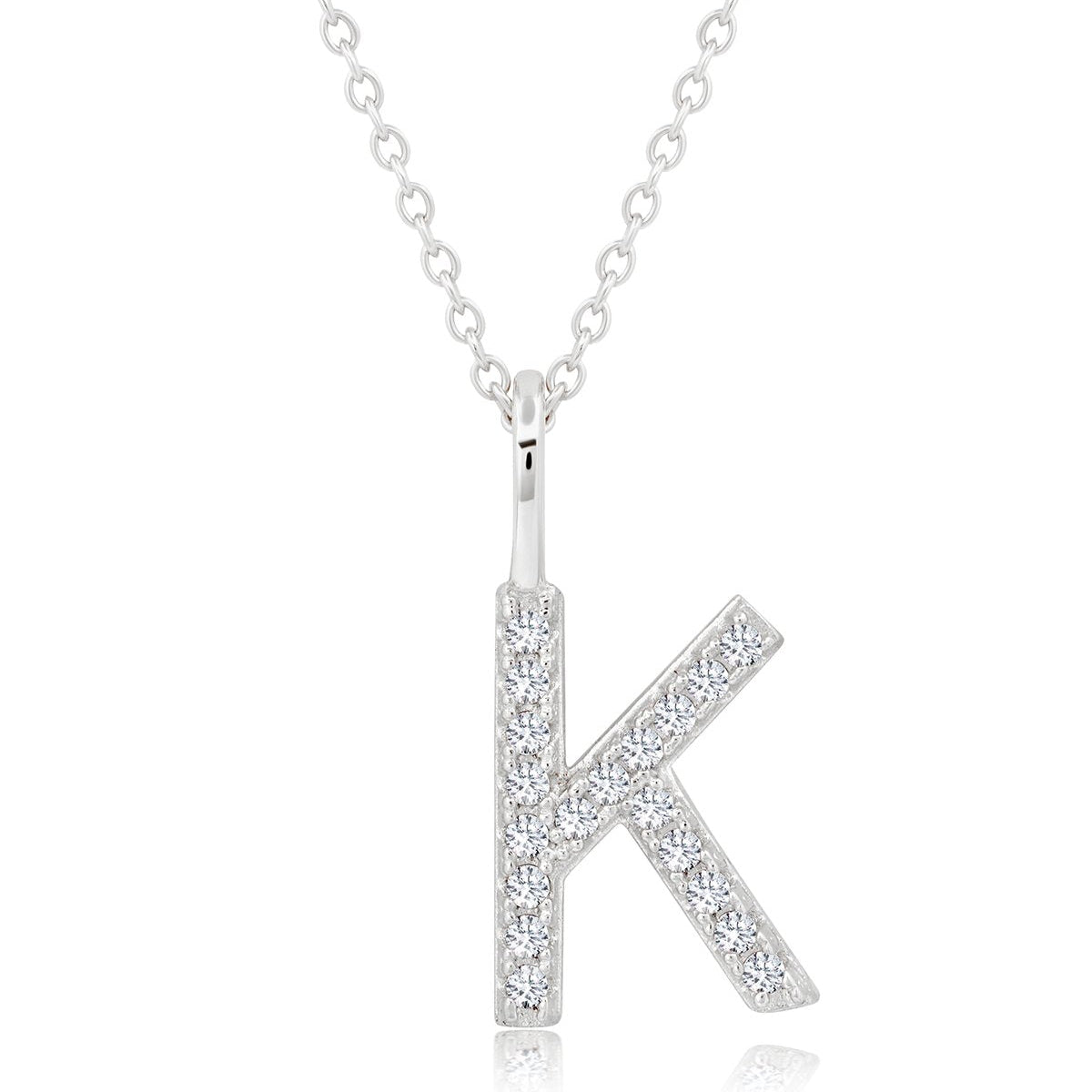 Initial Pendent Necklace Charm Letter K Finished in Pure Platinum - CRISLU