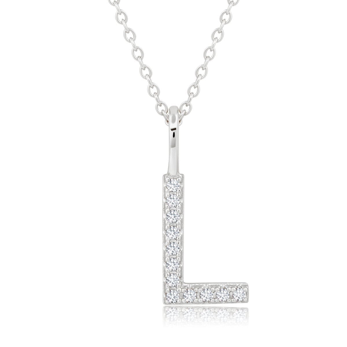 Initial Pendent Necklace Charm Letter L Finished in Pure Platinum - CRISLU