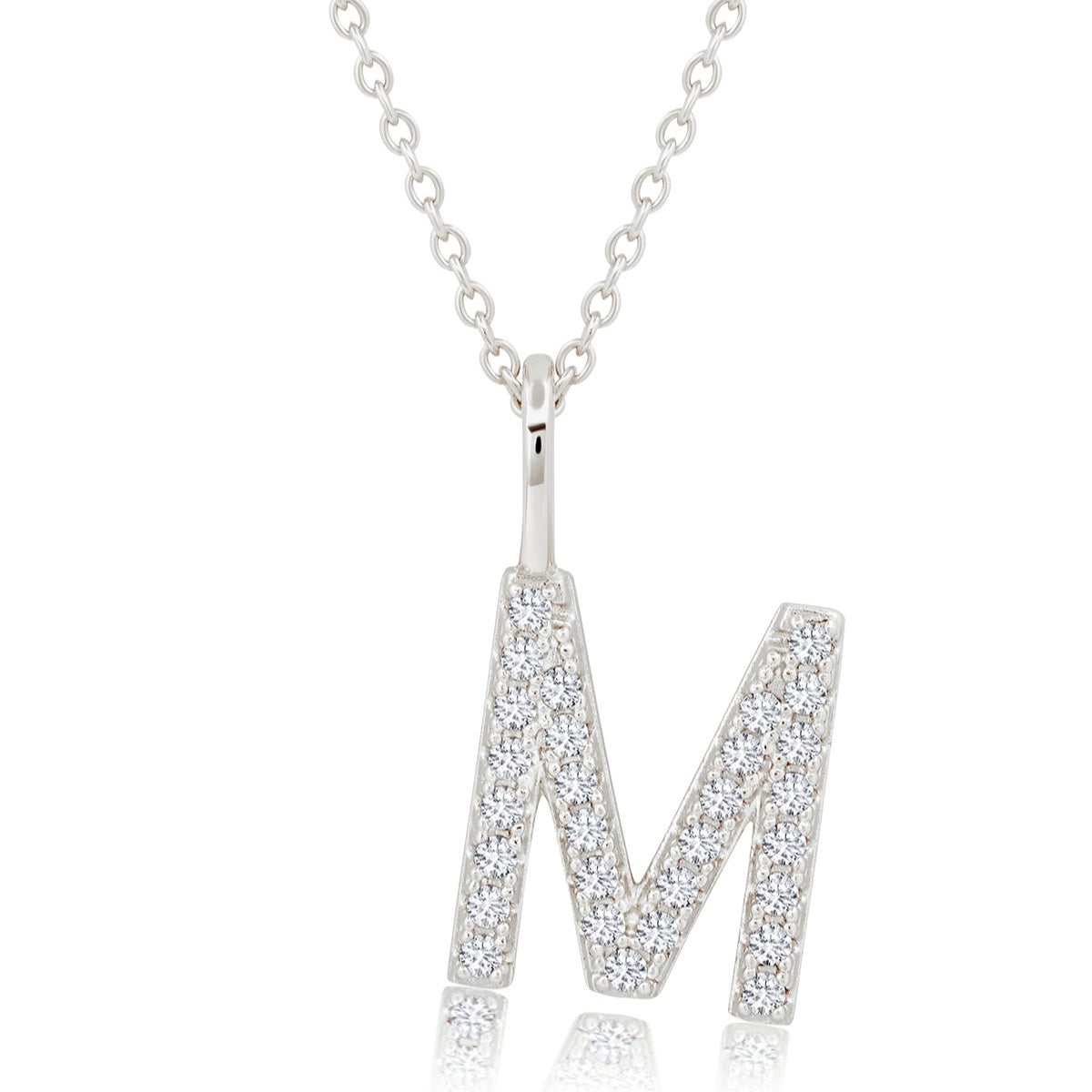 Initial Pendent Necklace Charm Letter M Finished in Pure Platinum - CRISLU