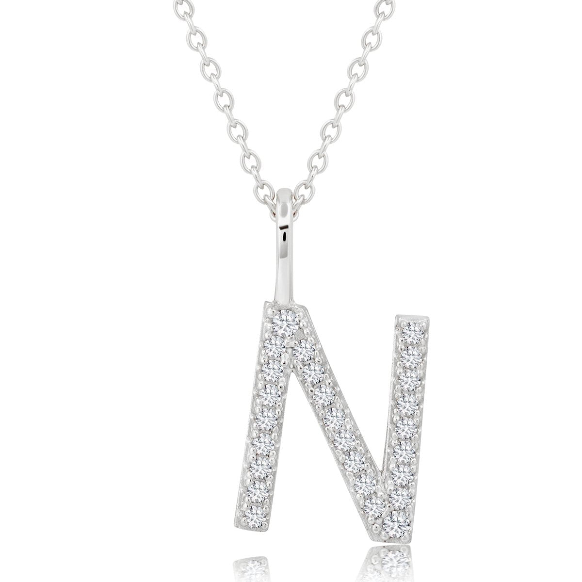 Initial Pendent Necklace Charm Letter N Finished in Pure Platinum - CRISLU