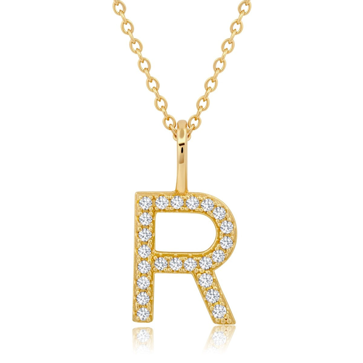 Initial Pendent Necklace Charm Letter R Finished in 18kt Yellow Gold - CRISLU