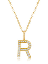 Initial Pendent Necklace Charm Letter R Finished in 18kt Yellow Gold - CRISLU