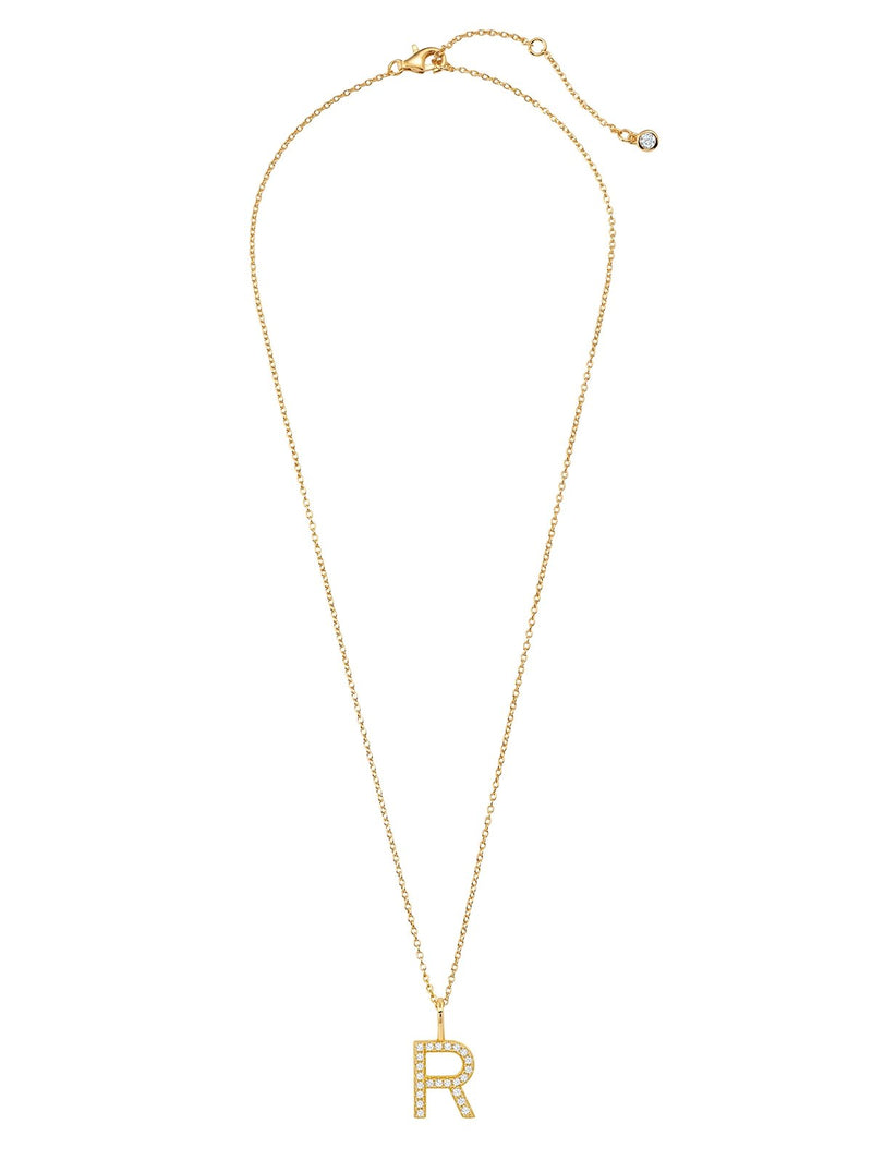 Initial Pendent Necklace Charm Letter R Finished in 18kt Yellow Gold - CRISLU