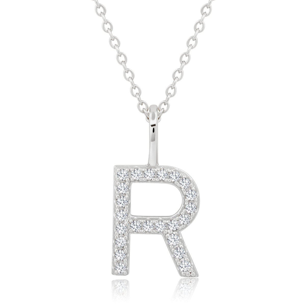 Initial Pendent Necklace Charm Letter R Finished in Pure Platinum - CRISLU