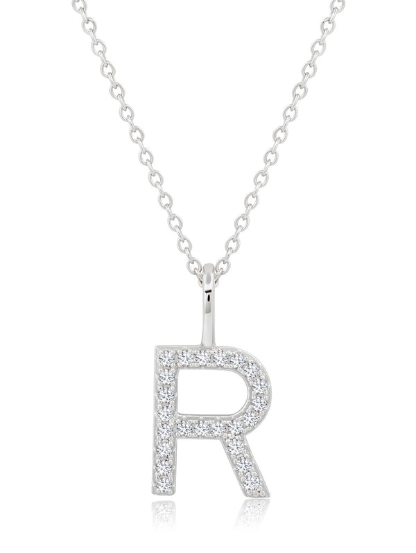Initial Pendent Necklace Charm Letter R Finished in Pure Platinum - CRISLU