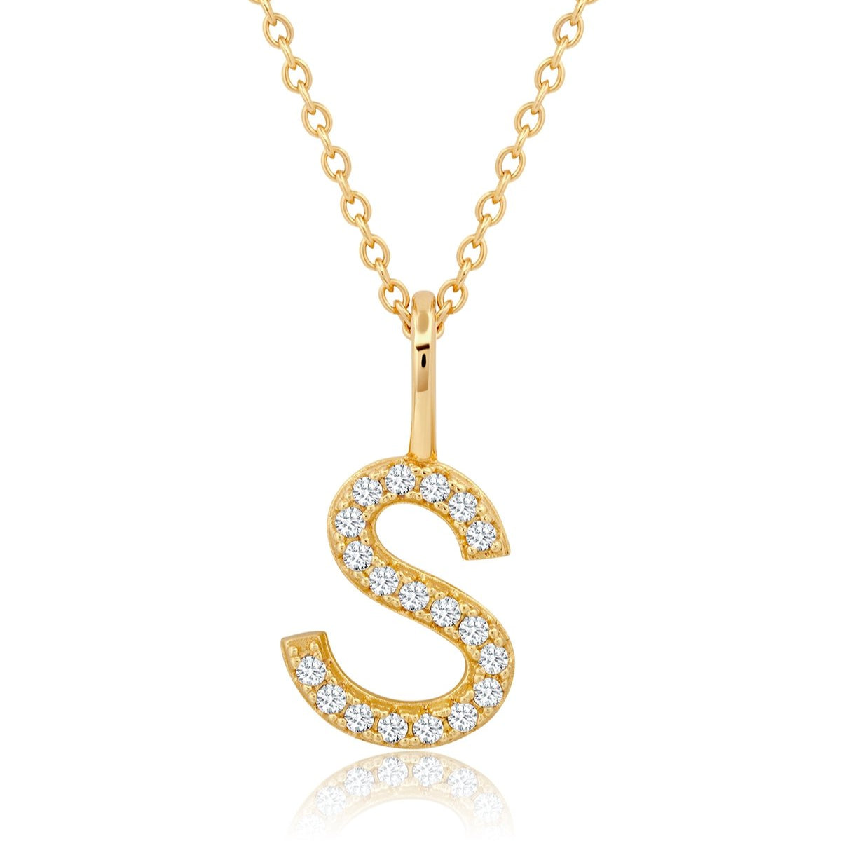 Initial Pendent Necklace Charm Letter S Finished in 18kt Yellow Gold - CRISLU