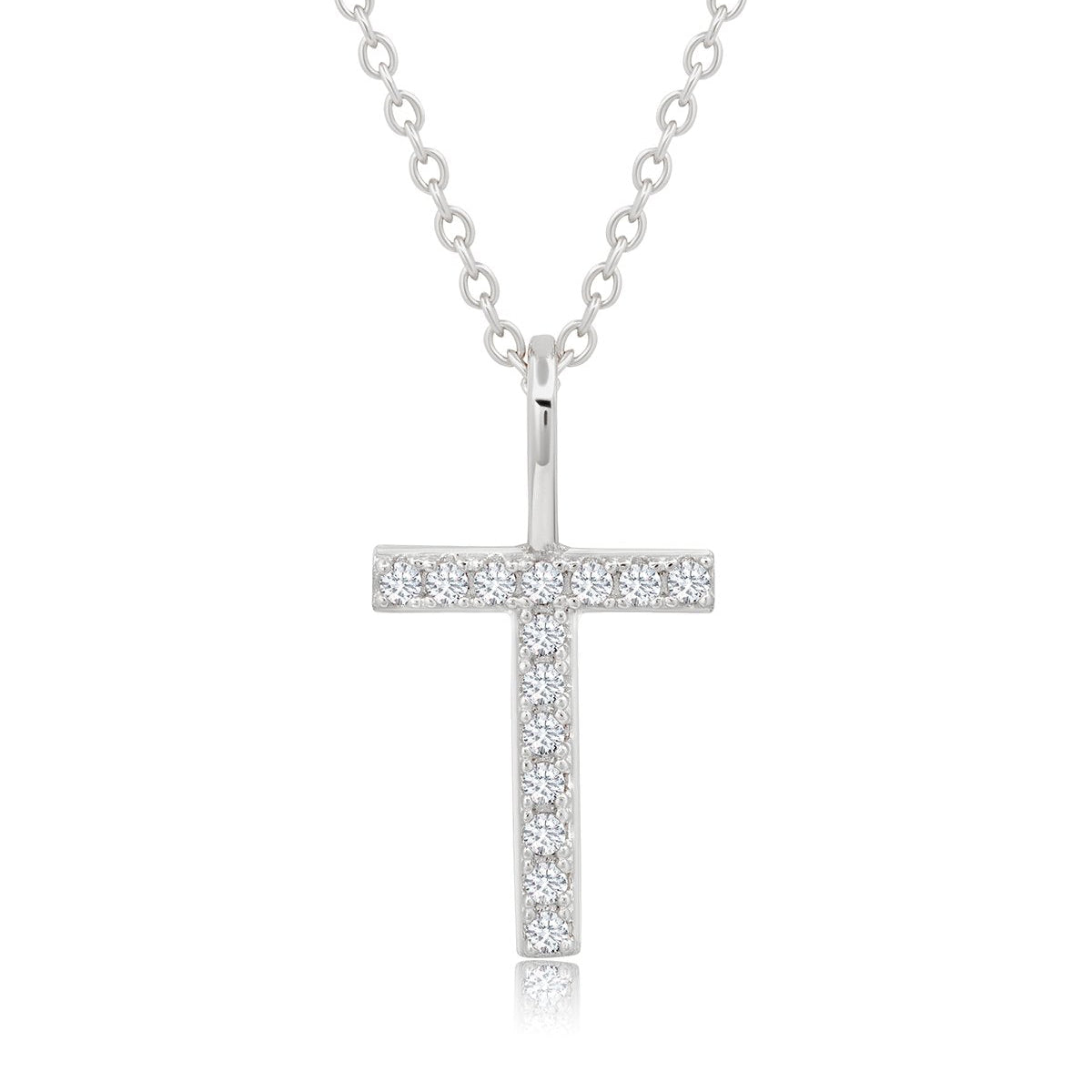 Initial Pendent Necklace Charm Letter T Finished in Pure Platinum - CRISLU