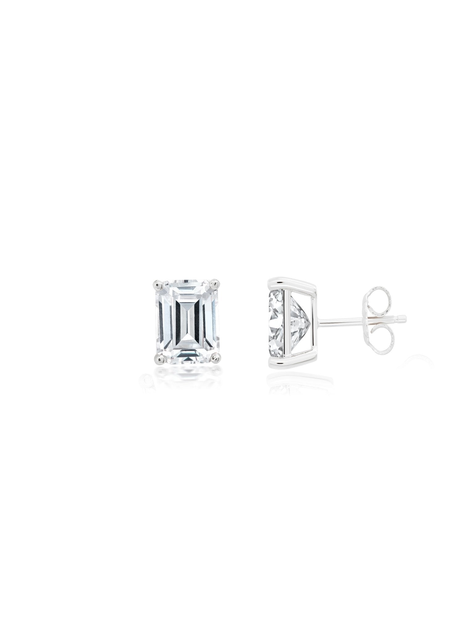 Large Emerald Cut Solitaire Post Earrings - CRISLU