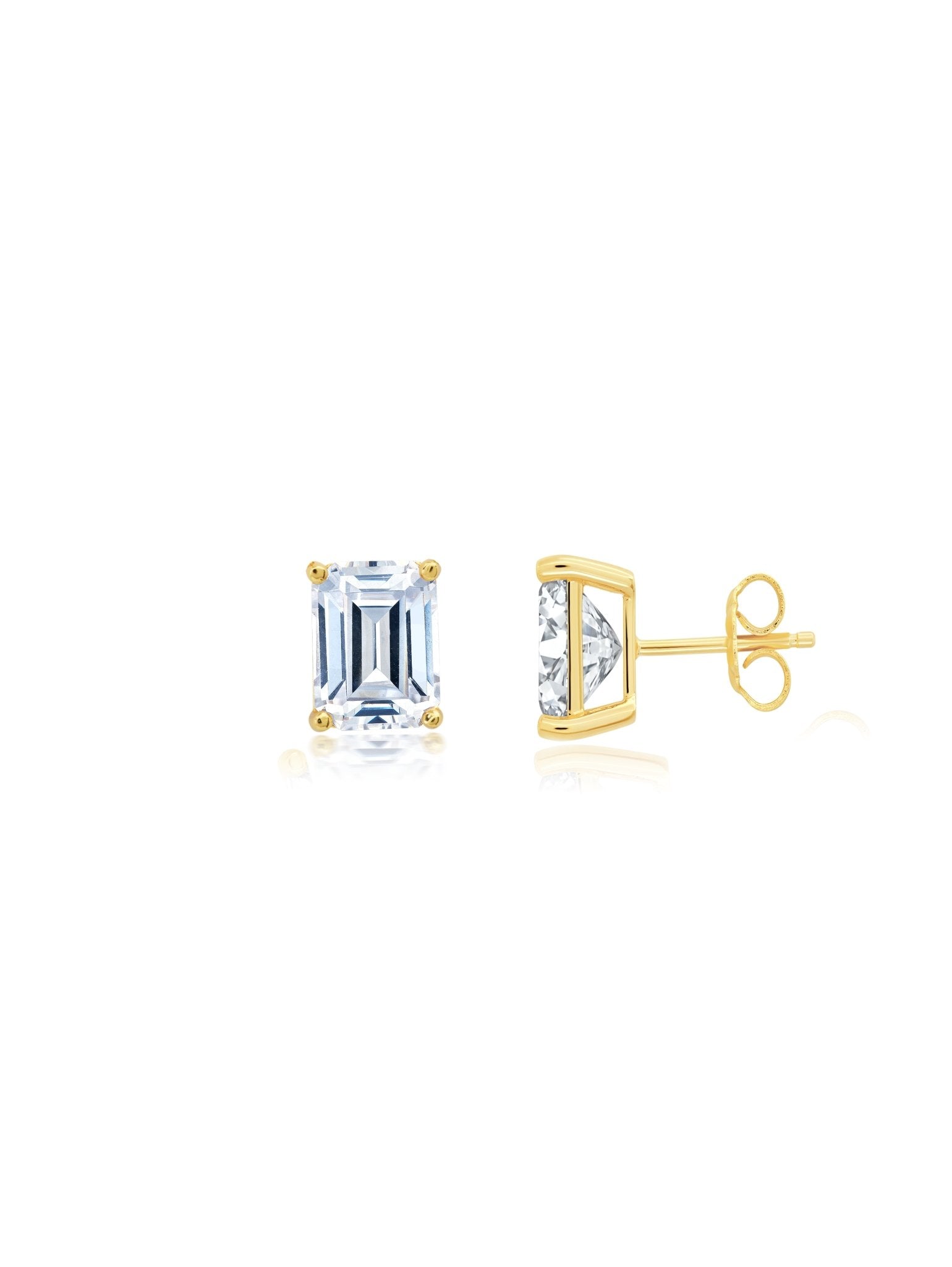Large Emerald Cut Solitaire Post Earrings - CRISLU
