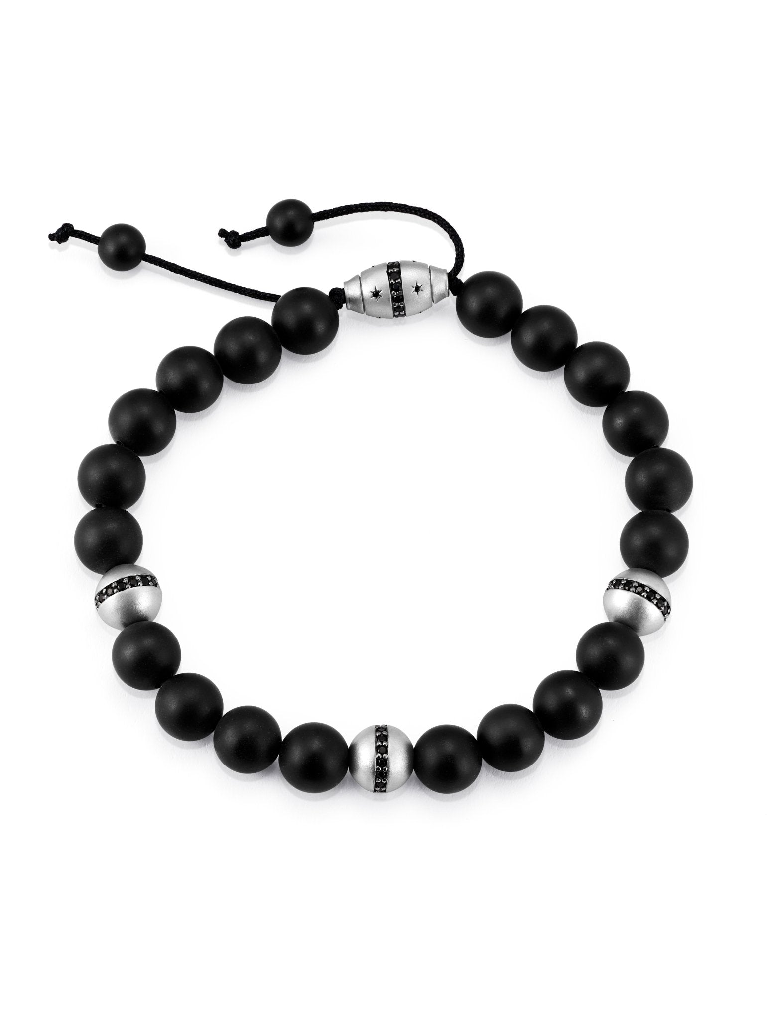 Mens black beaded bracelet finished in pure platinum - CRISLU