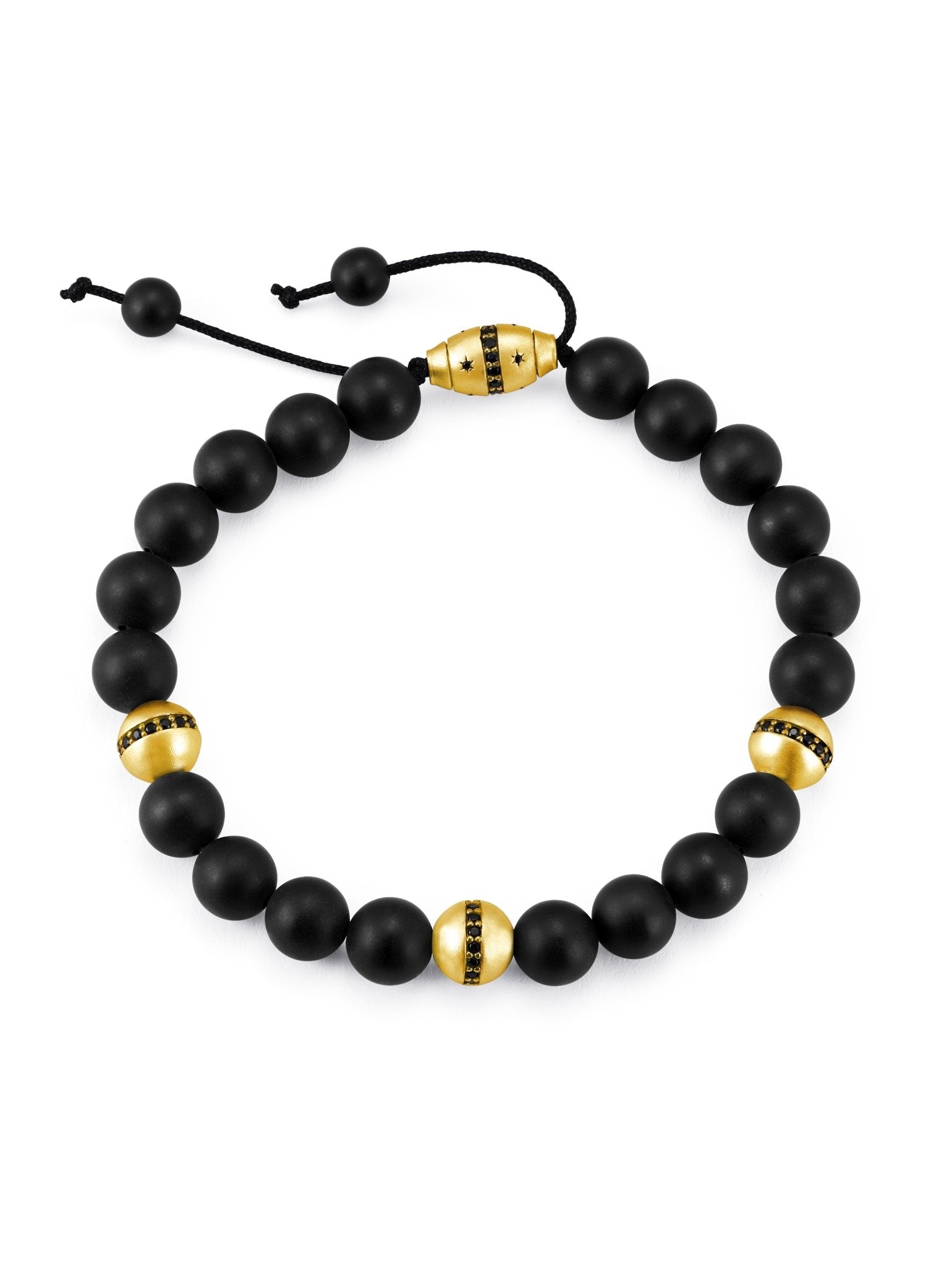 Mens black beaded bracelet finished in yellow gold - CRISLU