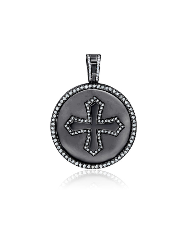 Mens Cross Medallion Pendant With Matching Backplate And Round Cut Stone Borders - CRISLU