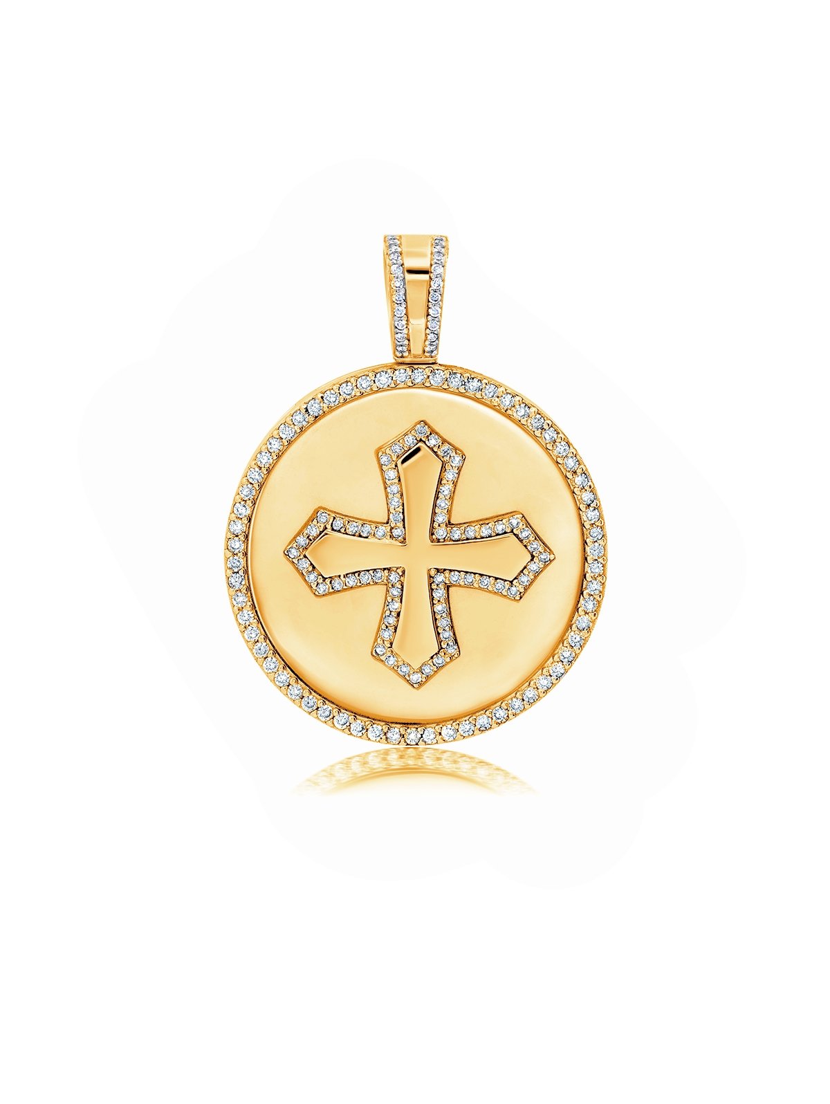 Mens Cross Medallion Pendant With Matching Backplate And Round Cut Stone Borders - CRISLU