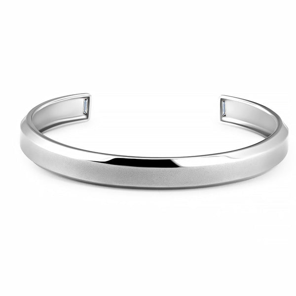 Mens Smooth Cuff Bangle with Baguettes Finished in Pure Platinum - CRISLU