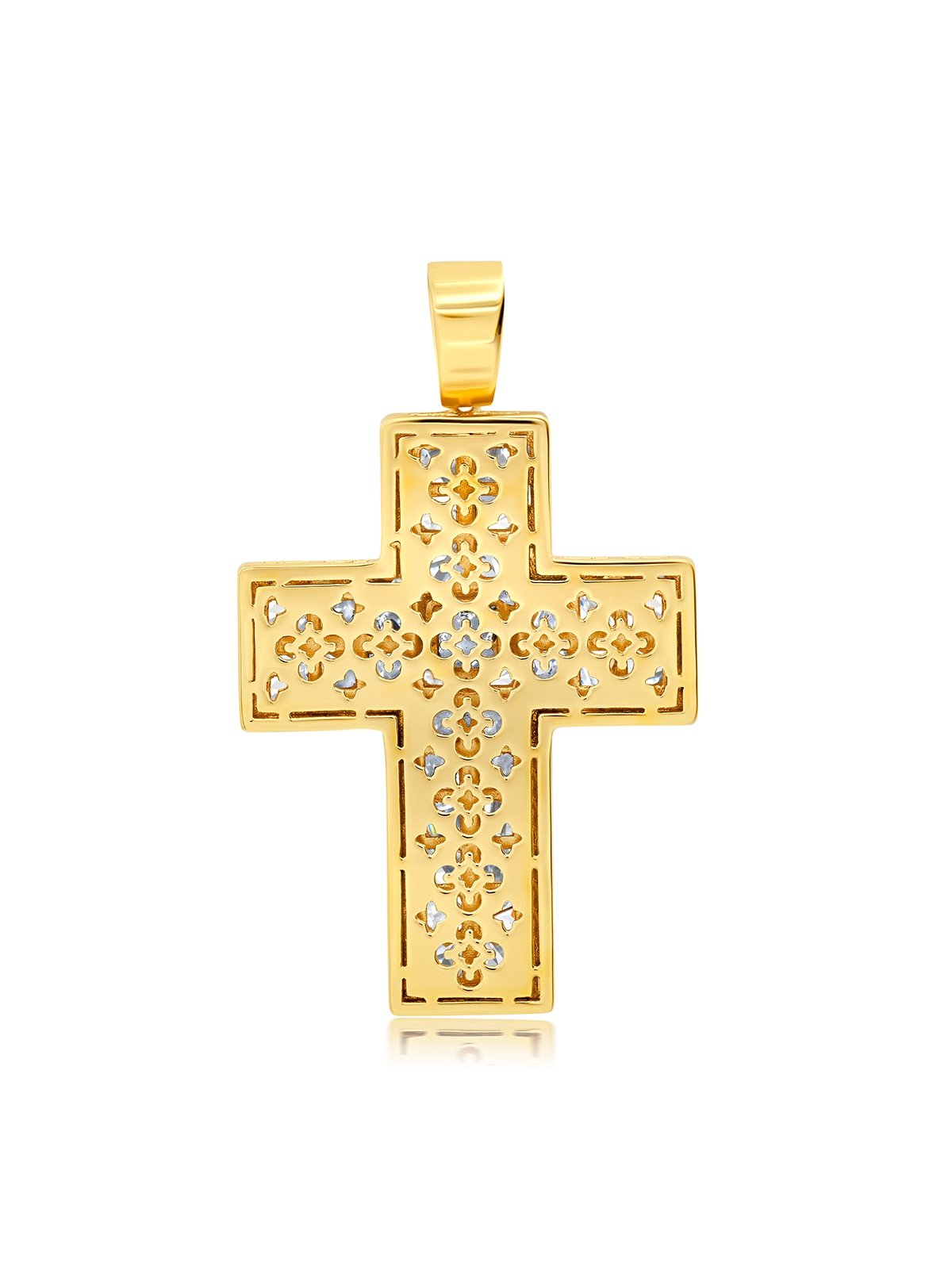 Mens Square Princess Cut Cross Pendant With Side Baguette Stones - CRISLU