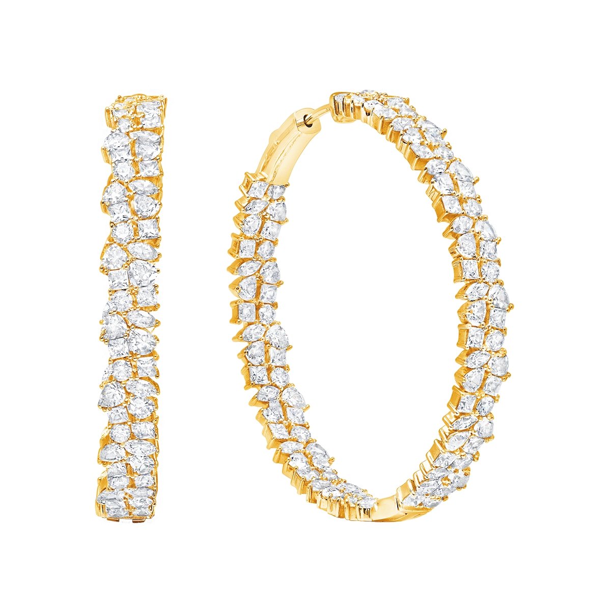 Multi Cluster Large Hoop Earrings Finished in Yellow Gold - CRISLU