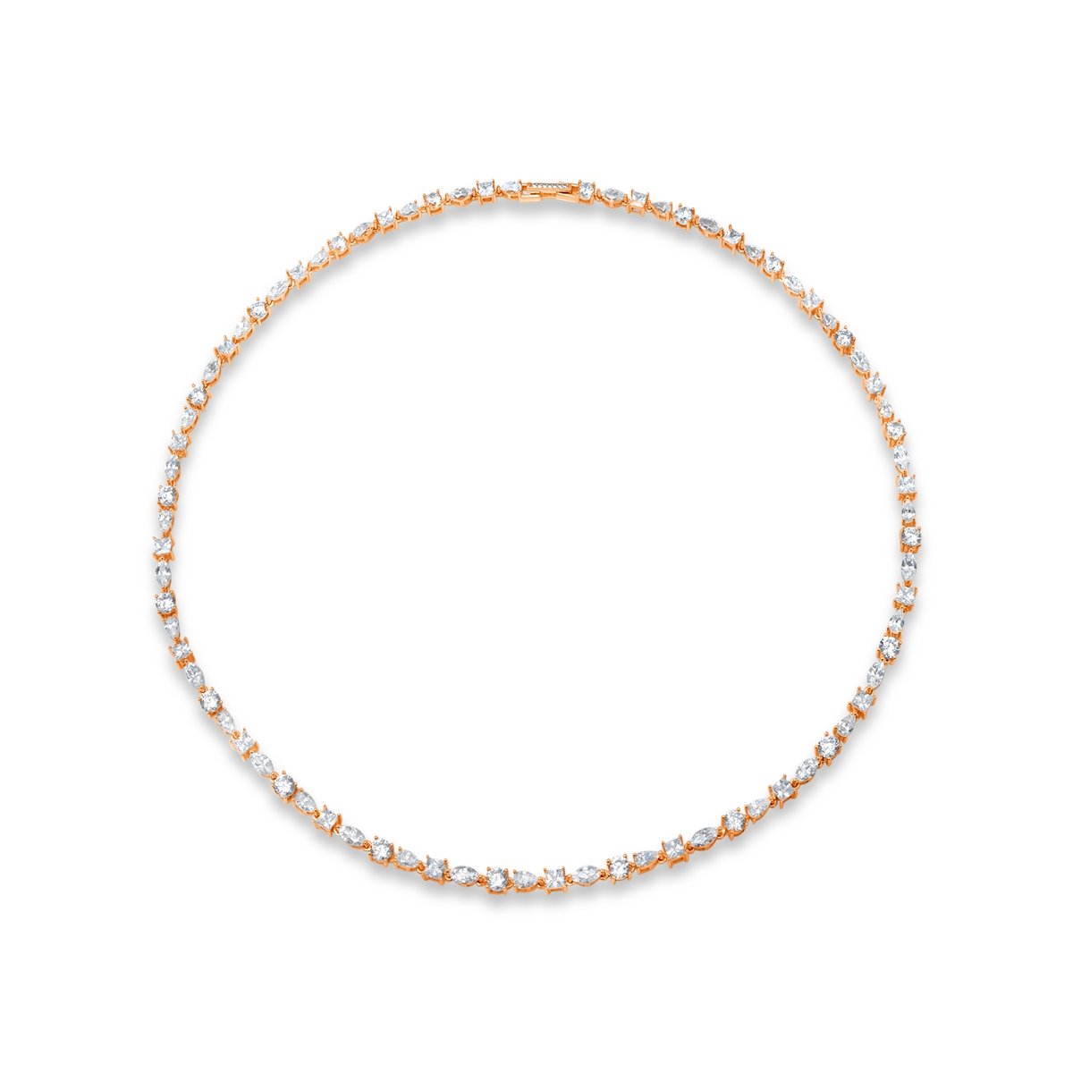 Multi Shape Tennis Necklace Finished in Rose Gold - CRISLU