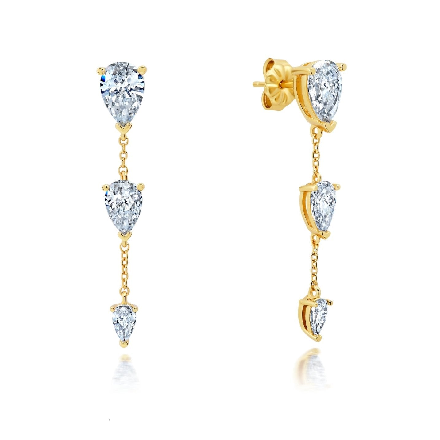 Opulent Drop Earrings With Three Pear Cut Stones - CRISLU