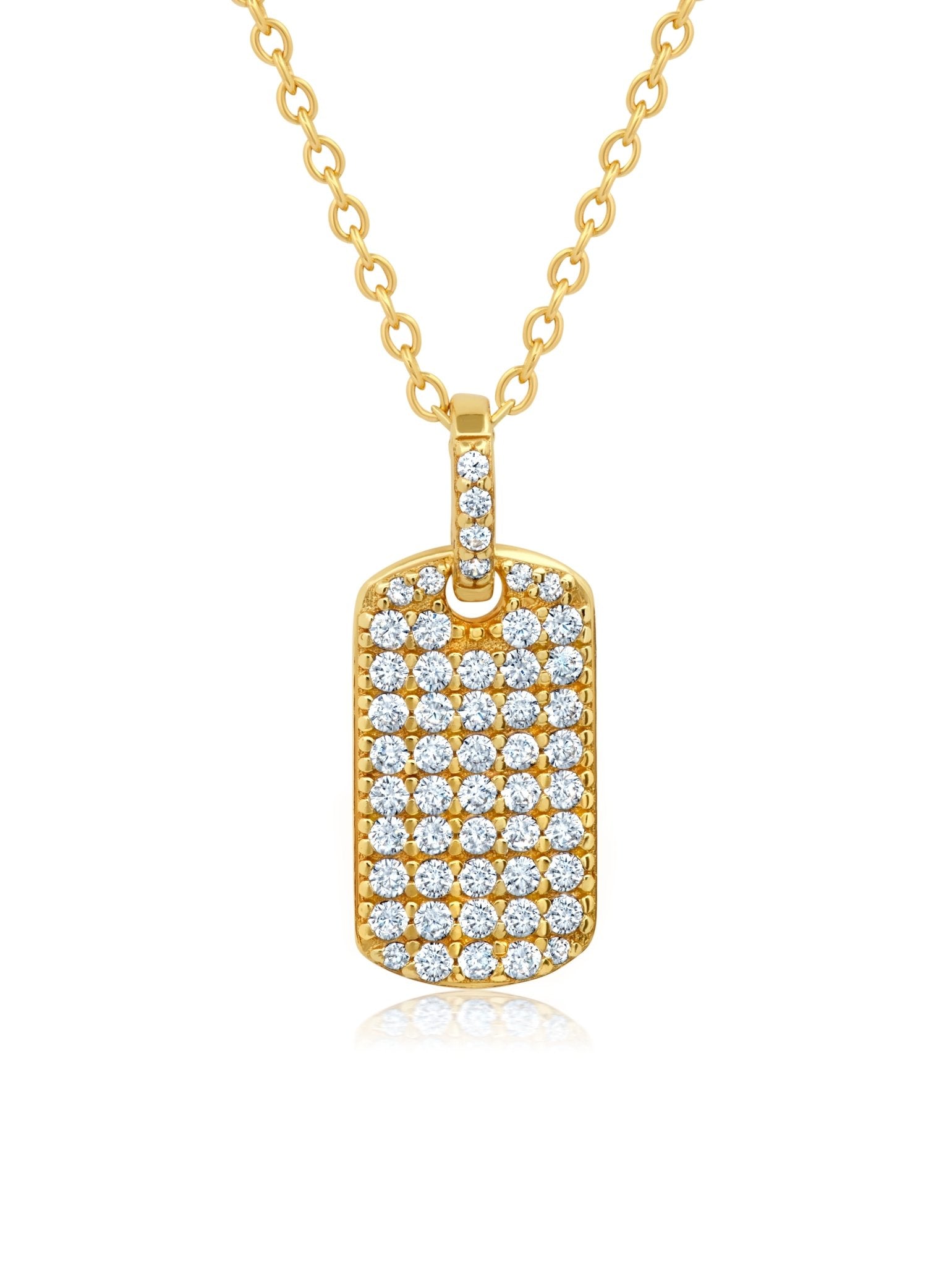 Pave Round Cut Stones Dog Tag Necklace 16" finished in 18kt Yellow Gold - CRISLU
