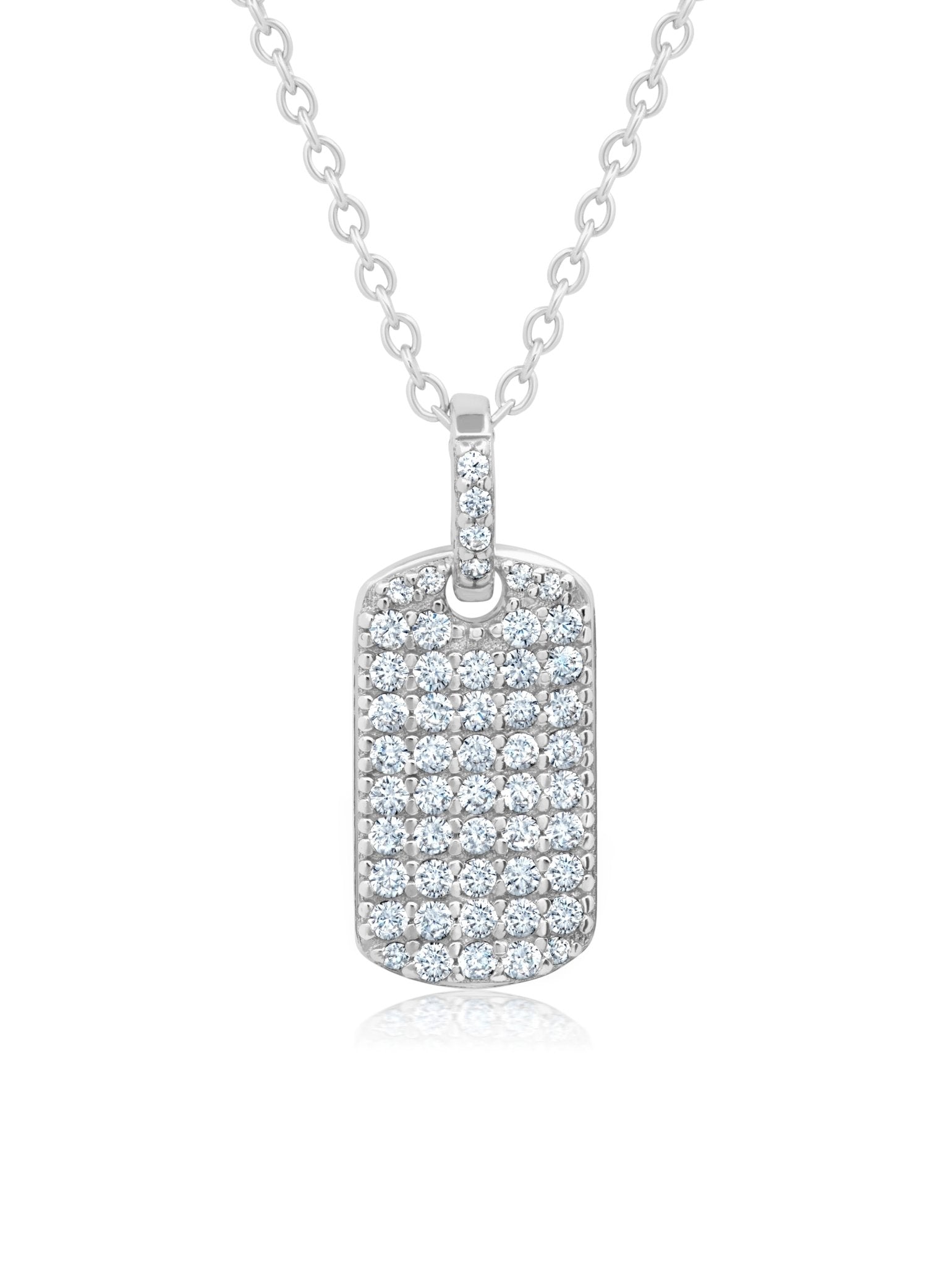 Pave Round Cut Stones Dog Tag Necklace 16" finished in Pure Platinum - CRISLU