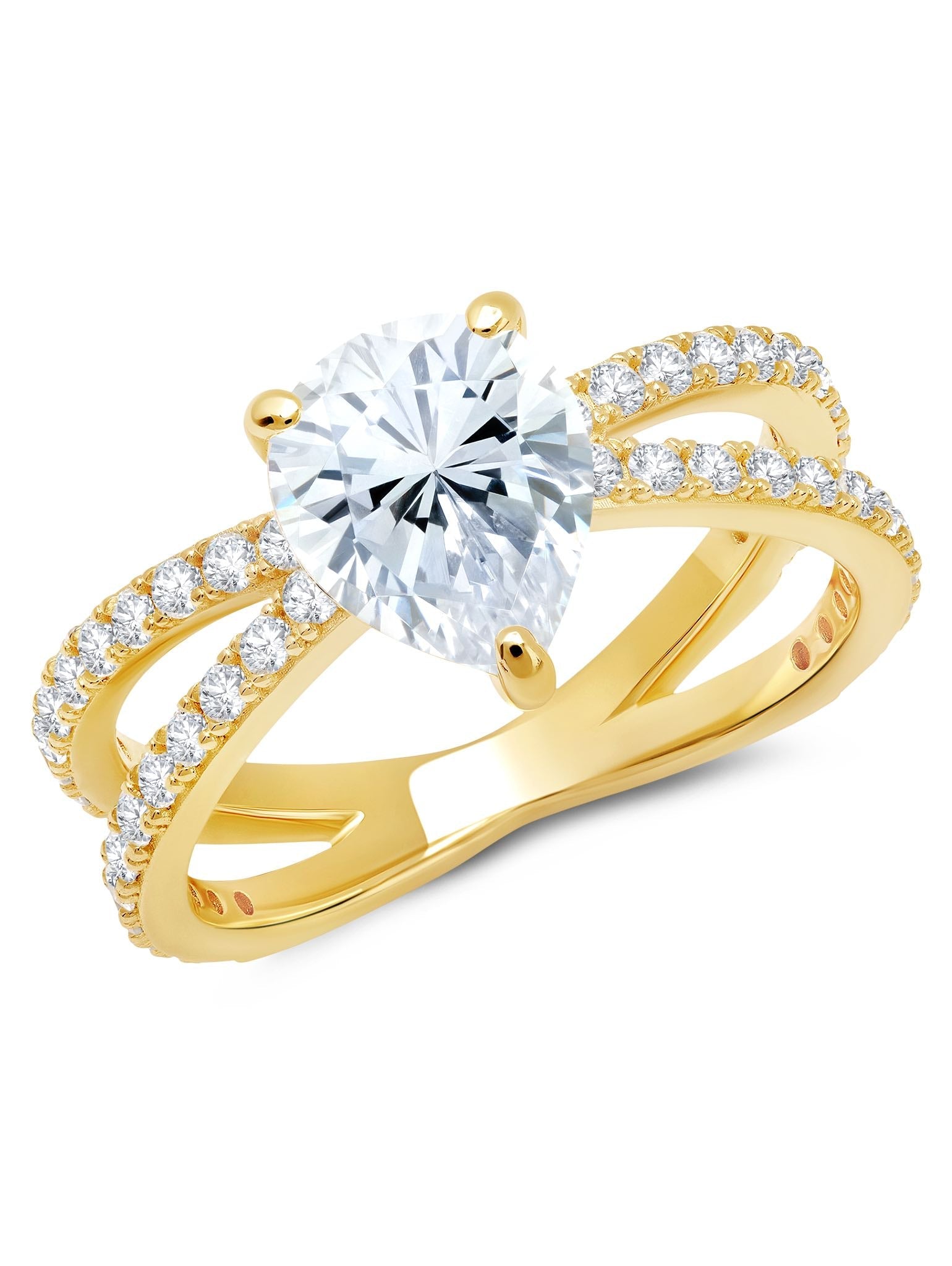 Pear Cut Unity Ring Finished in 18kt Yellow Gold - CRISLU