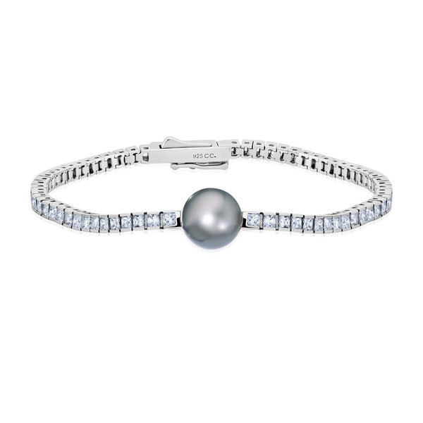 Princess Cut 7'' Tennis Bracelet With Gray Centered Pearl - CRISLU
