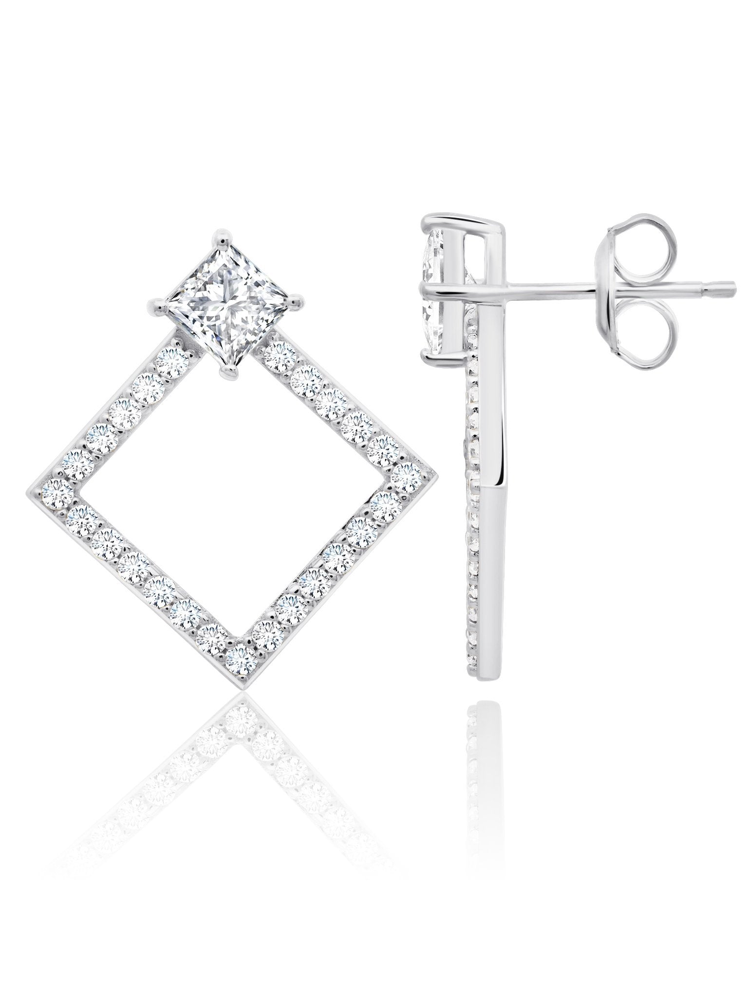 Princess Cut Door Knocker Hoop Earrings Finished in Pure Platinum - CRISLU