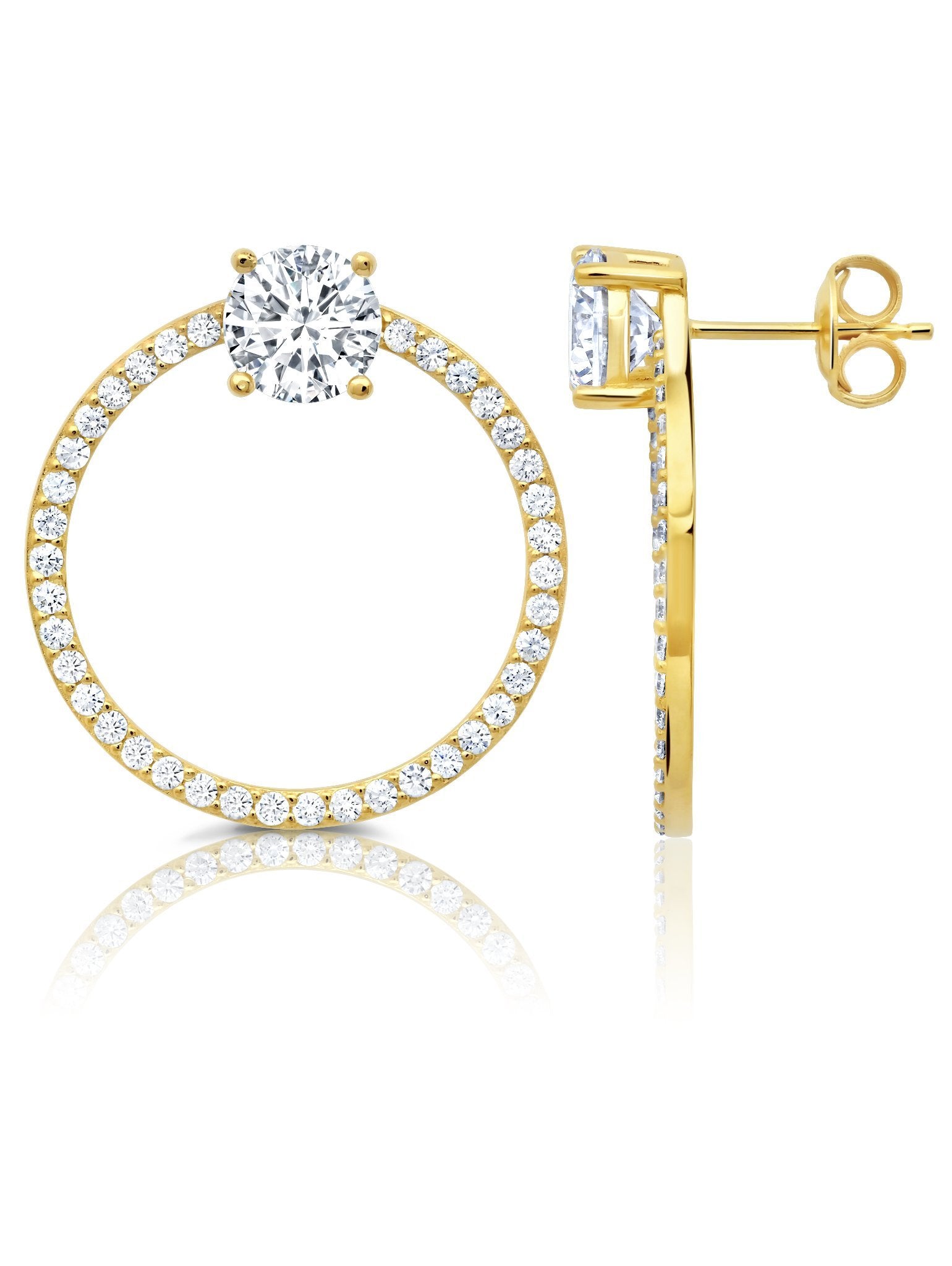 Round Brilliant Cut Door Knocker Hoop Earrings Finished in 18kt Yellow Gold - CRISLU