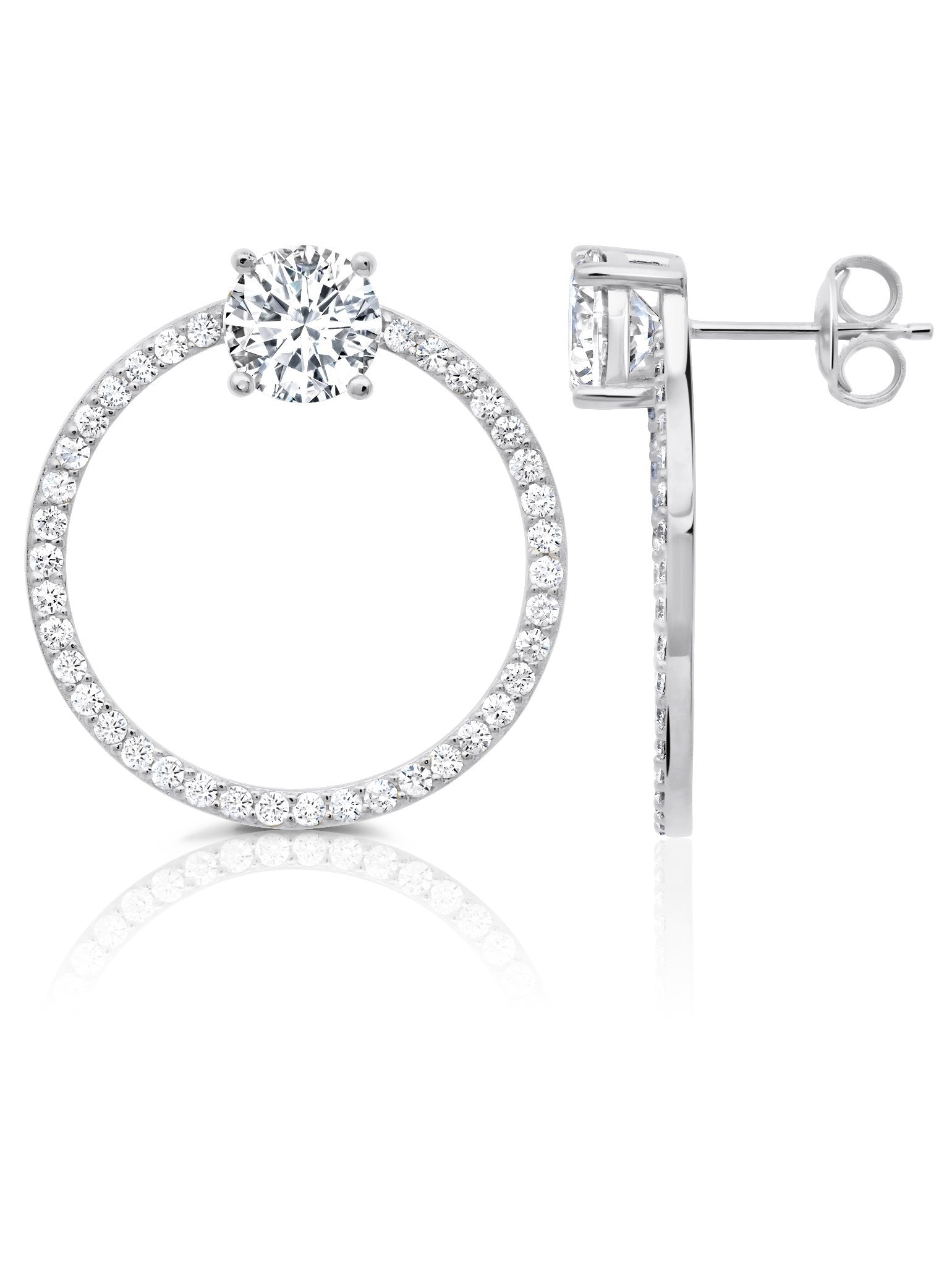 Round Brilliant Cut Door Knocker Hoop Earrings Finished in Pure Platinum - CRISLU