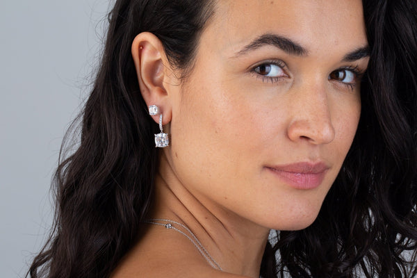 Royal Asscher Cut Stud Earrings Finished in Pure Platinum - CRISLU