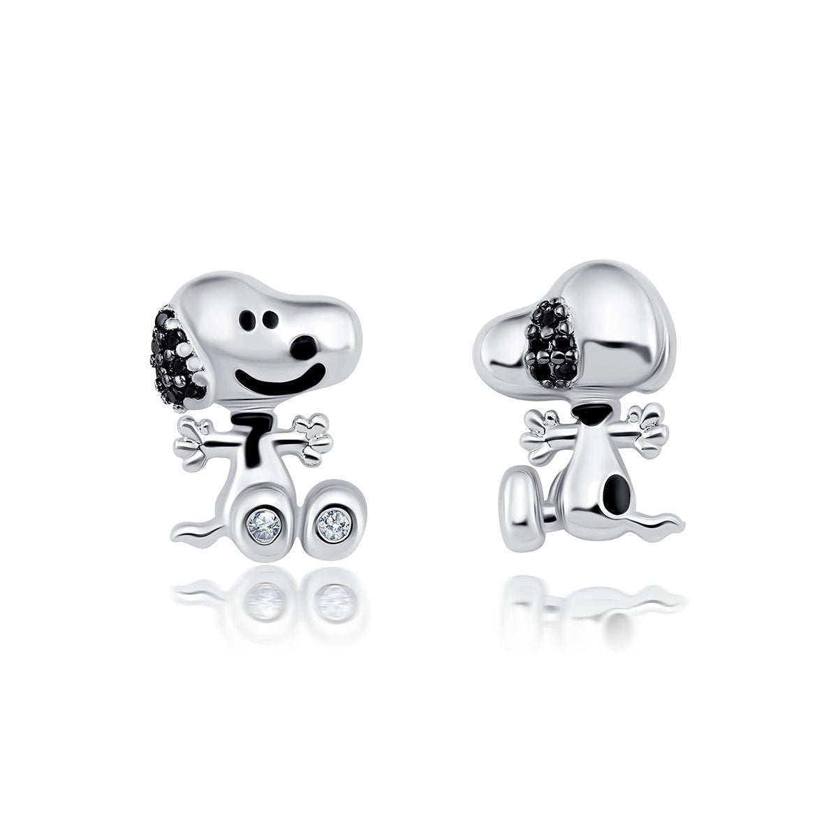 Snoopy Front/Back Brass Earrings Finished in Pure Platinum - CRISLU