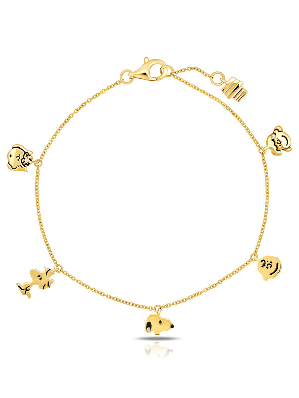 Snoopy & the Gang Charm .925 Sterling Silver Bracelet Finished in 18kt Yellow Gold - CRISLU