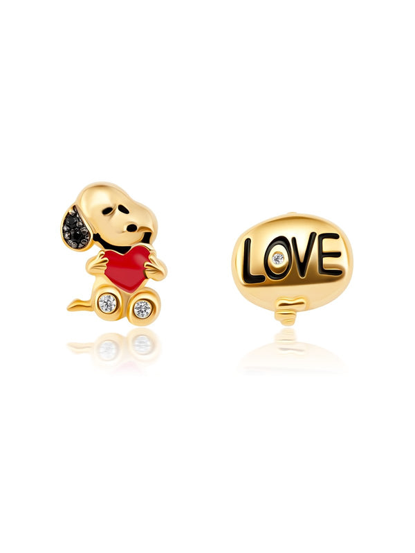 Snoopy's Love Brass Earrings Finished in 18kt Yellow Gold - CRISLU