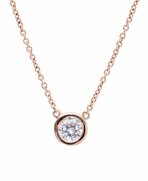 Solitaire Bezel Pendant Small Finished in 18kt Rose Gold - CRISLU