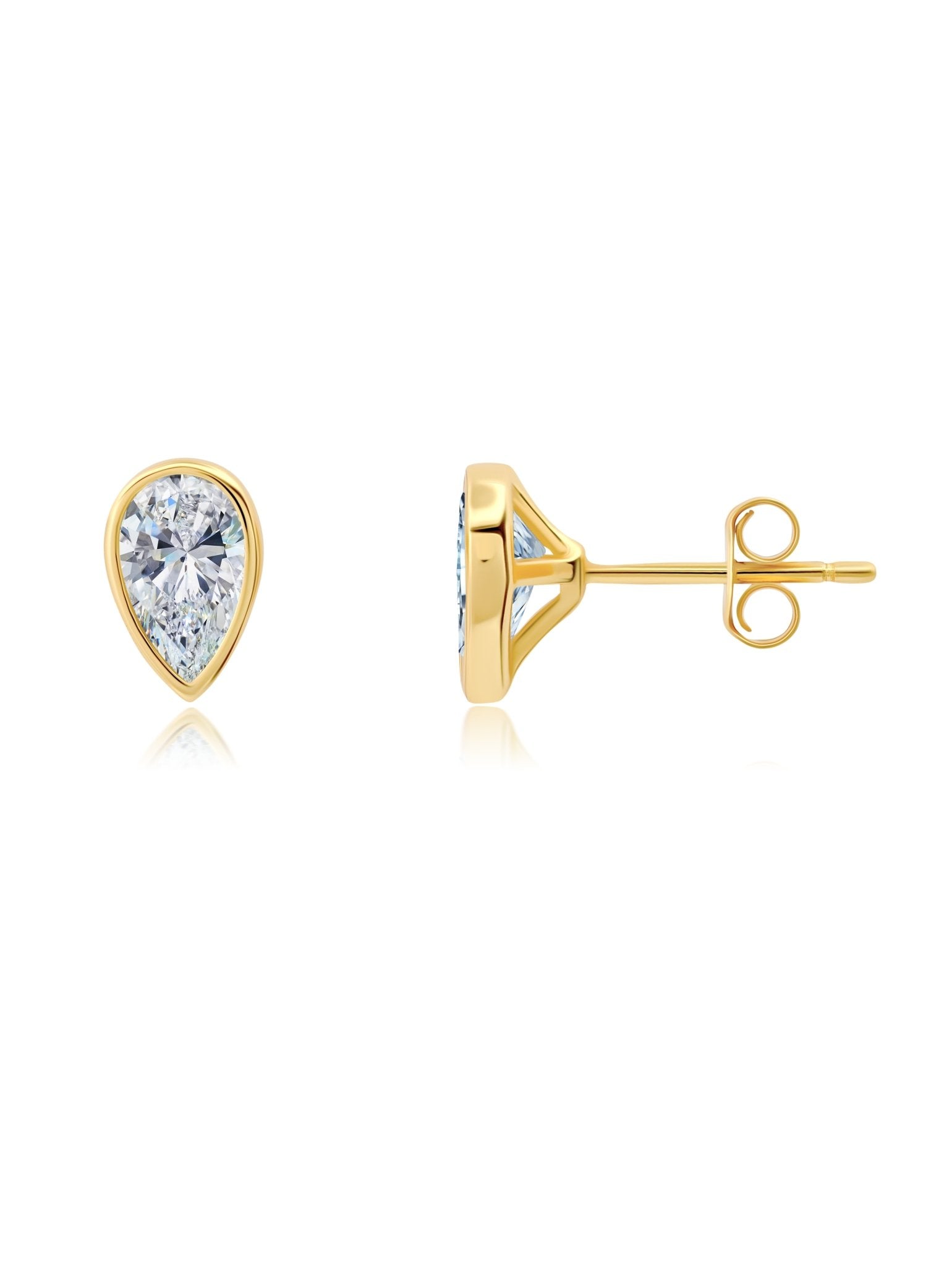 Solitaire Bezel Set Pear Stud Earrings Finished In 18Kt Yellow Gold - CRISLU