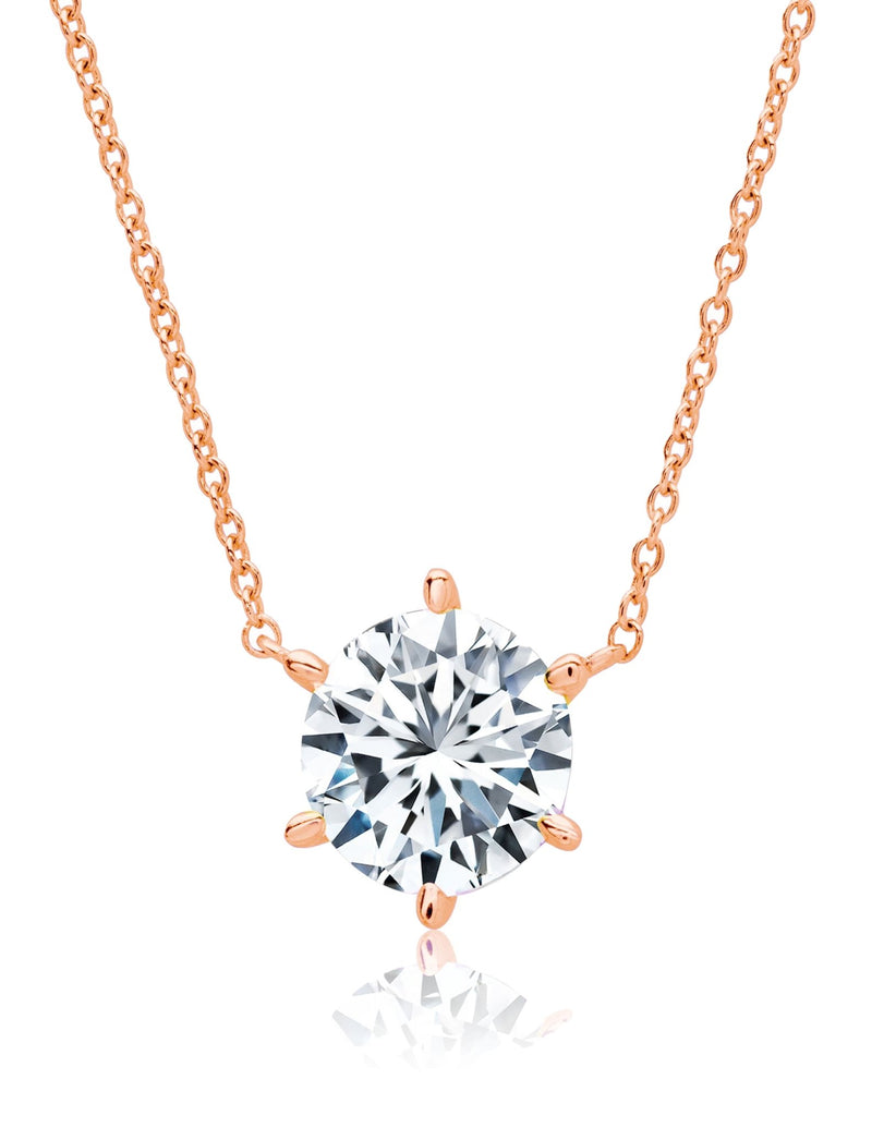 Solitaire Brilliant Necklace - 6 prong - Finished in 18kt Rose Gold - CRISLU