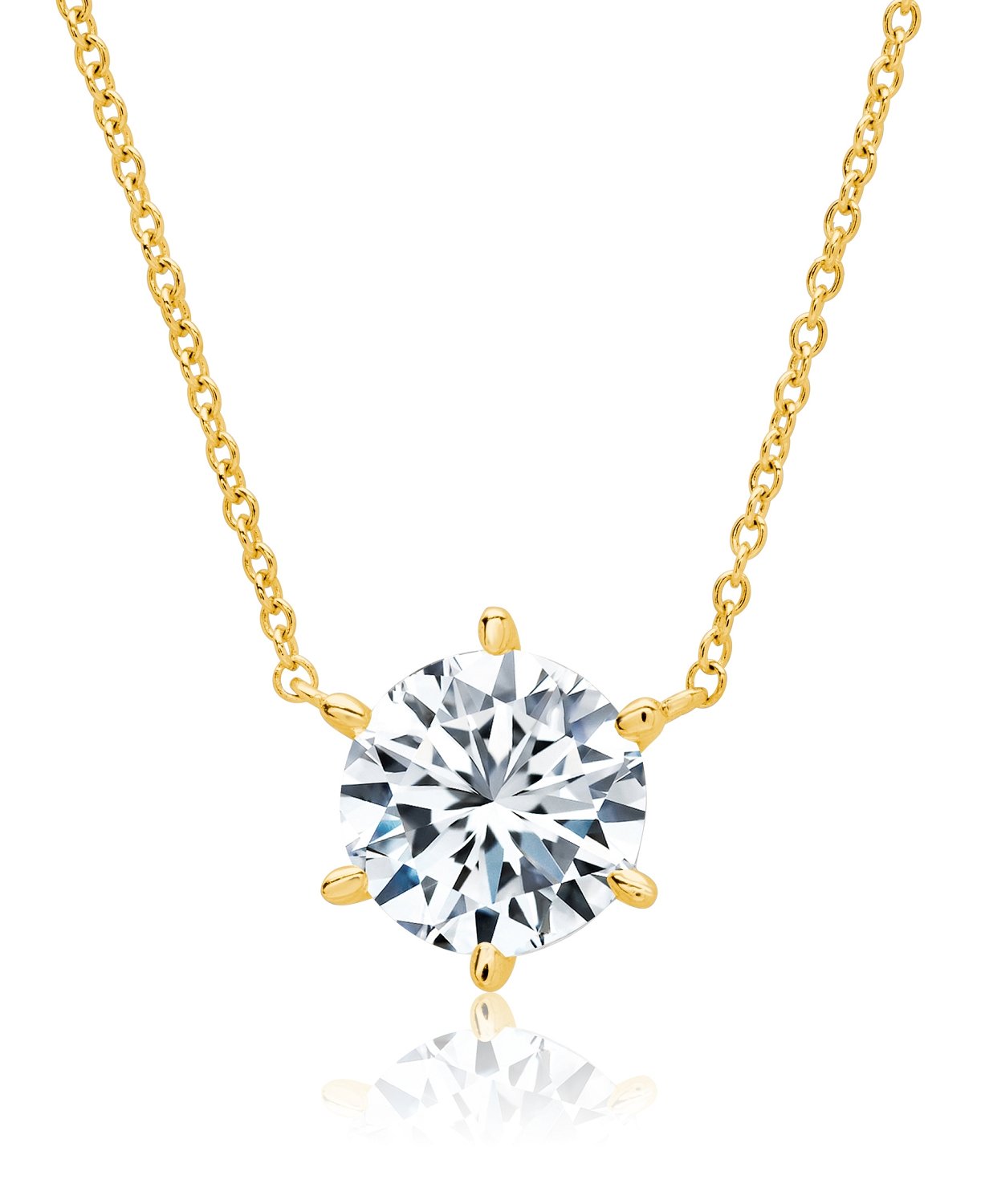 Solitaire Brilliant Necklace - 6 prong - Finished in 18kt Yellow Gold