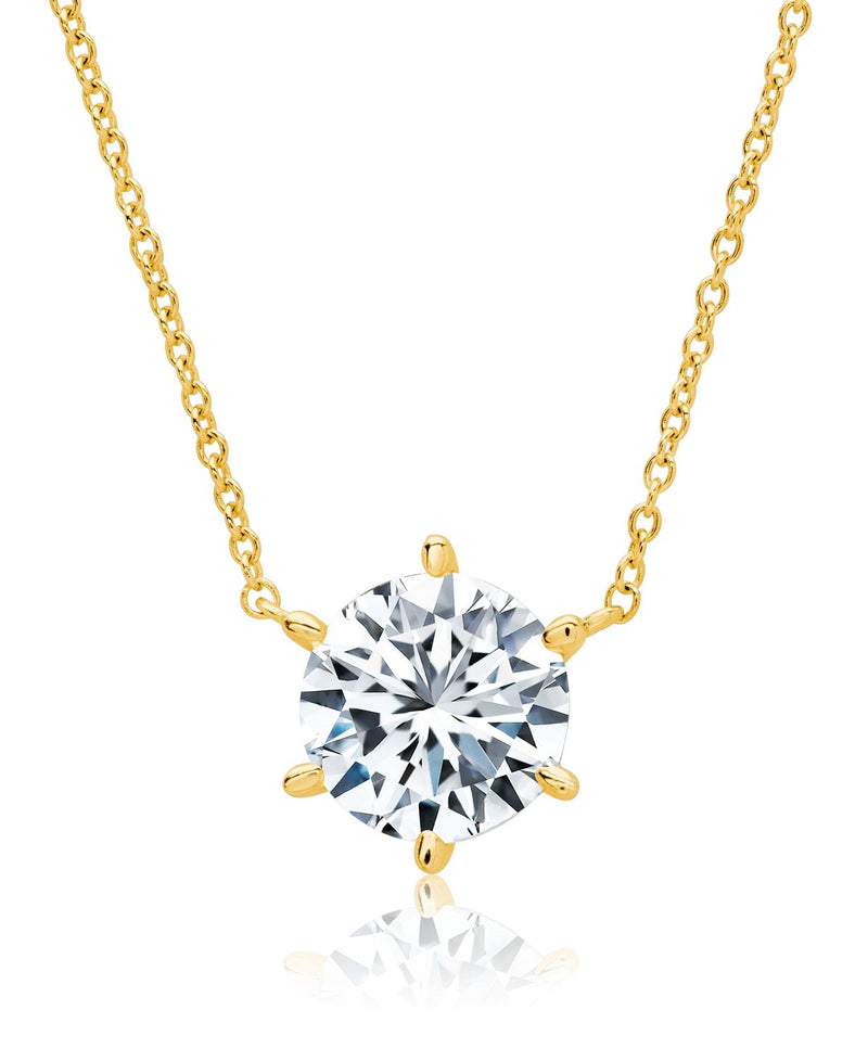 Solitaire Brilliant Necklace - 6 prong - Finished in 18kt Yellow Gold - CRISLU