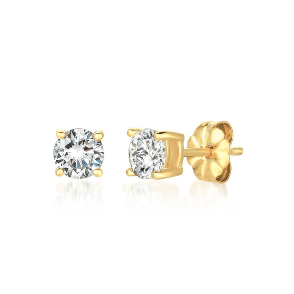 Solitaire Brilliant Stud Earrings Finished in 18kt Yellow Gold - 1.0 Cttw - CRISLU