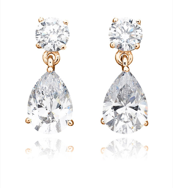 Solitaire Princess Earrings Finished in 18kt Rose Gold - 1.5 Cttw - CRISLU