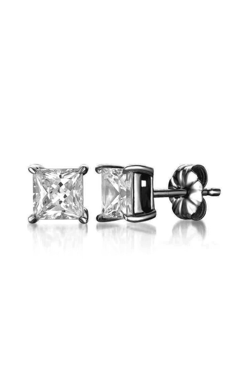 Solitaire Square Stud Earrings 4.00 Cttw Finished in Black Rhodium - CRISLU