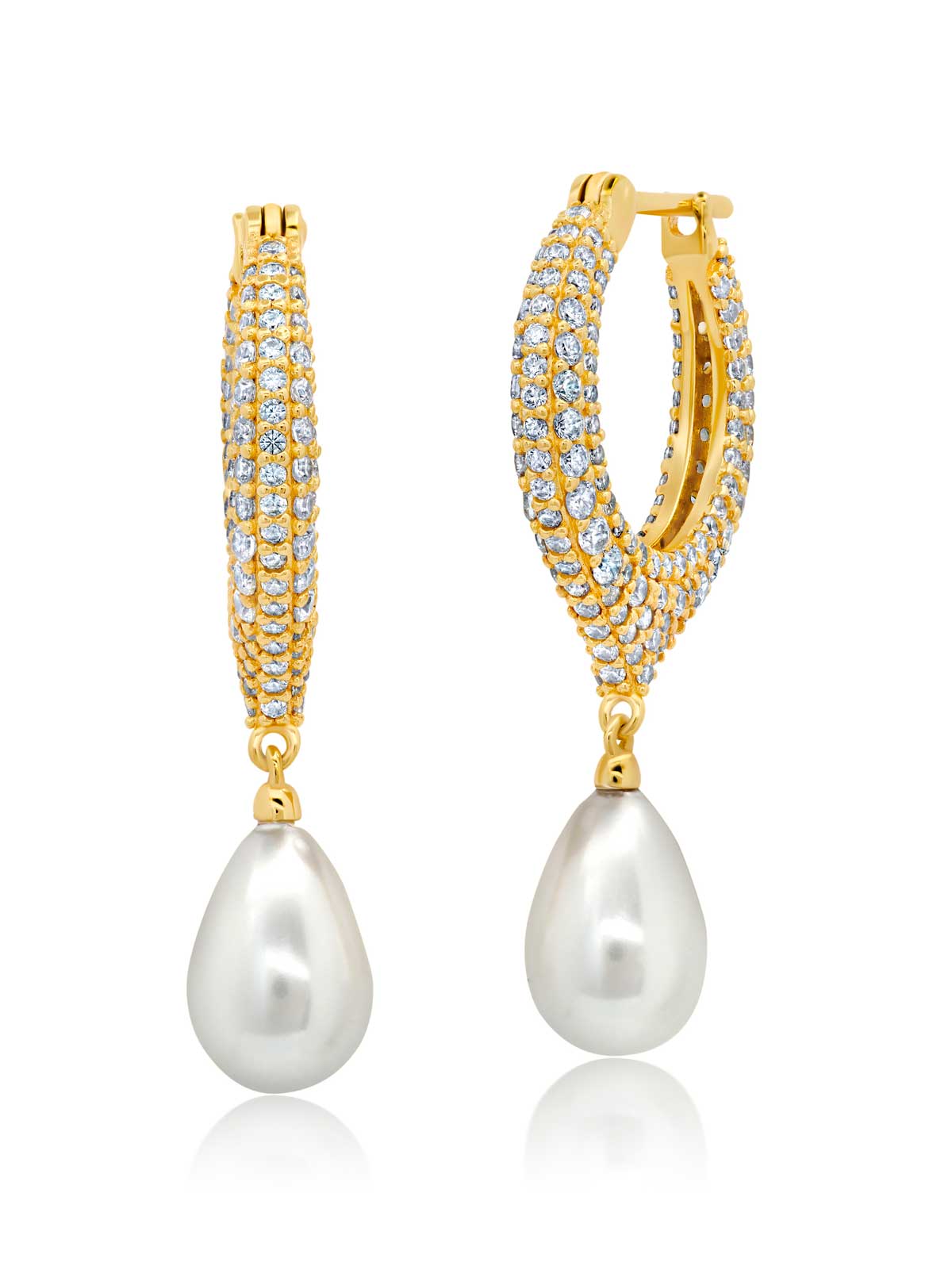 Teardrop Pearl And Pave Drop Earrings - CRISLU