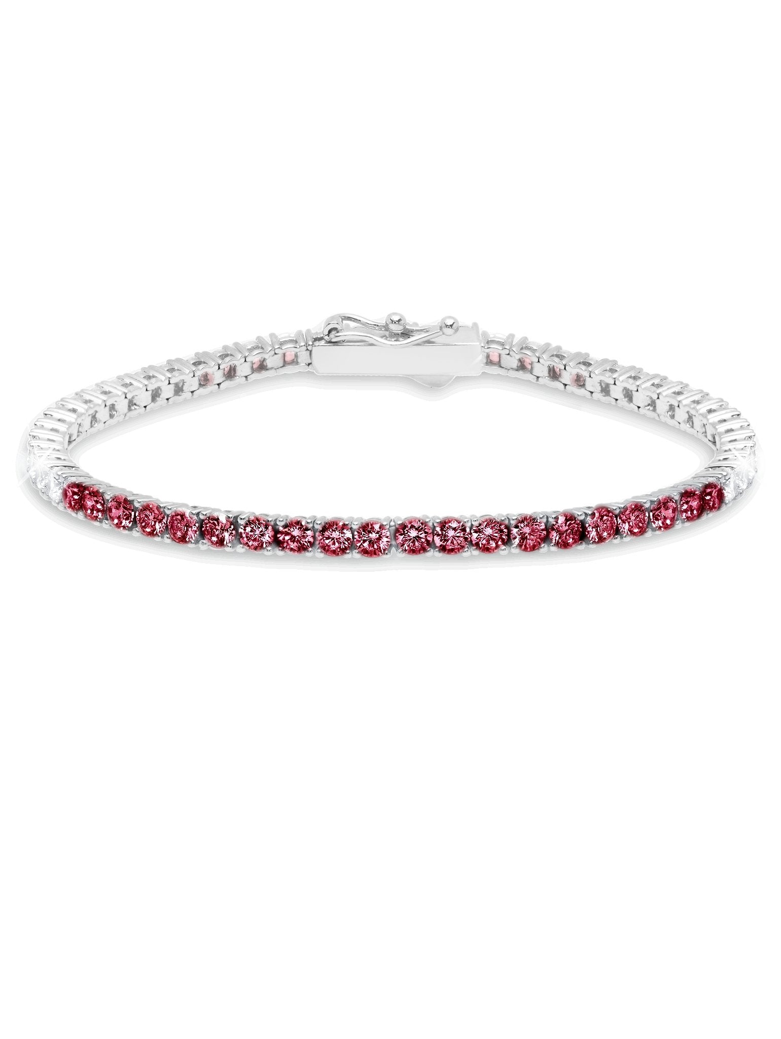 Tennis Bracelet With Round Cut 3mm Ruby Color Stones - CRISLU