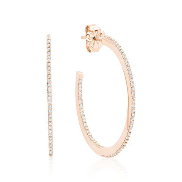 Thin Diamond Edge Pave Hoop Earrings Earring 18kt Rose Gold - CRISLU