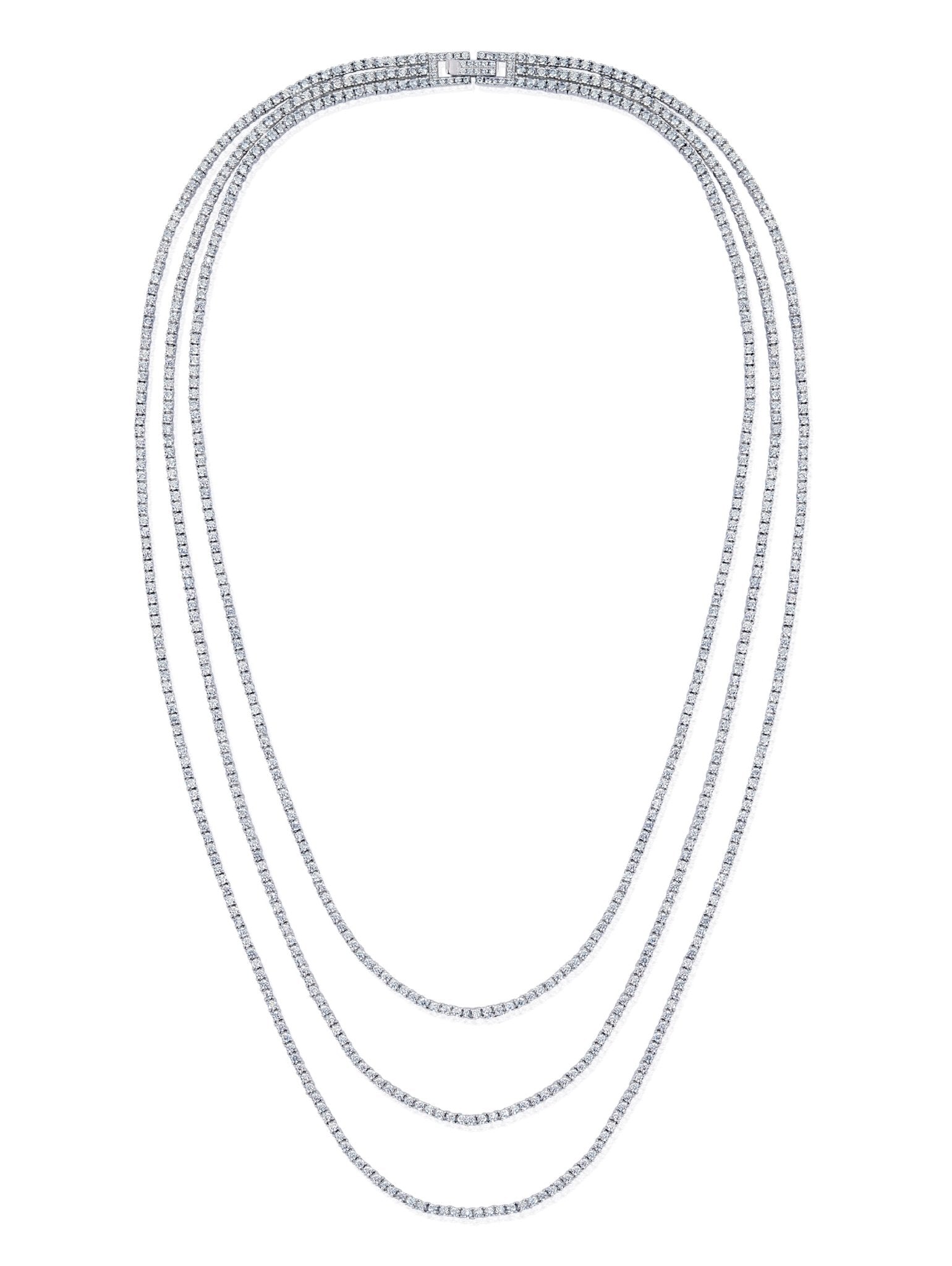 Triple Row 18'',20'',22'' Tennis Necklace With Round Cut Stones - CRISLU