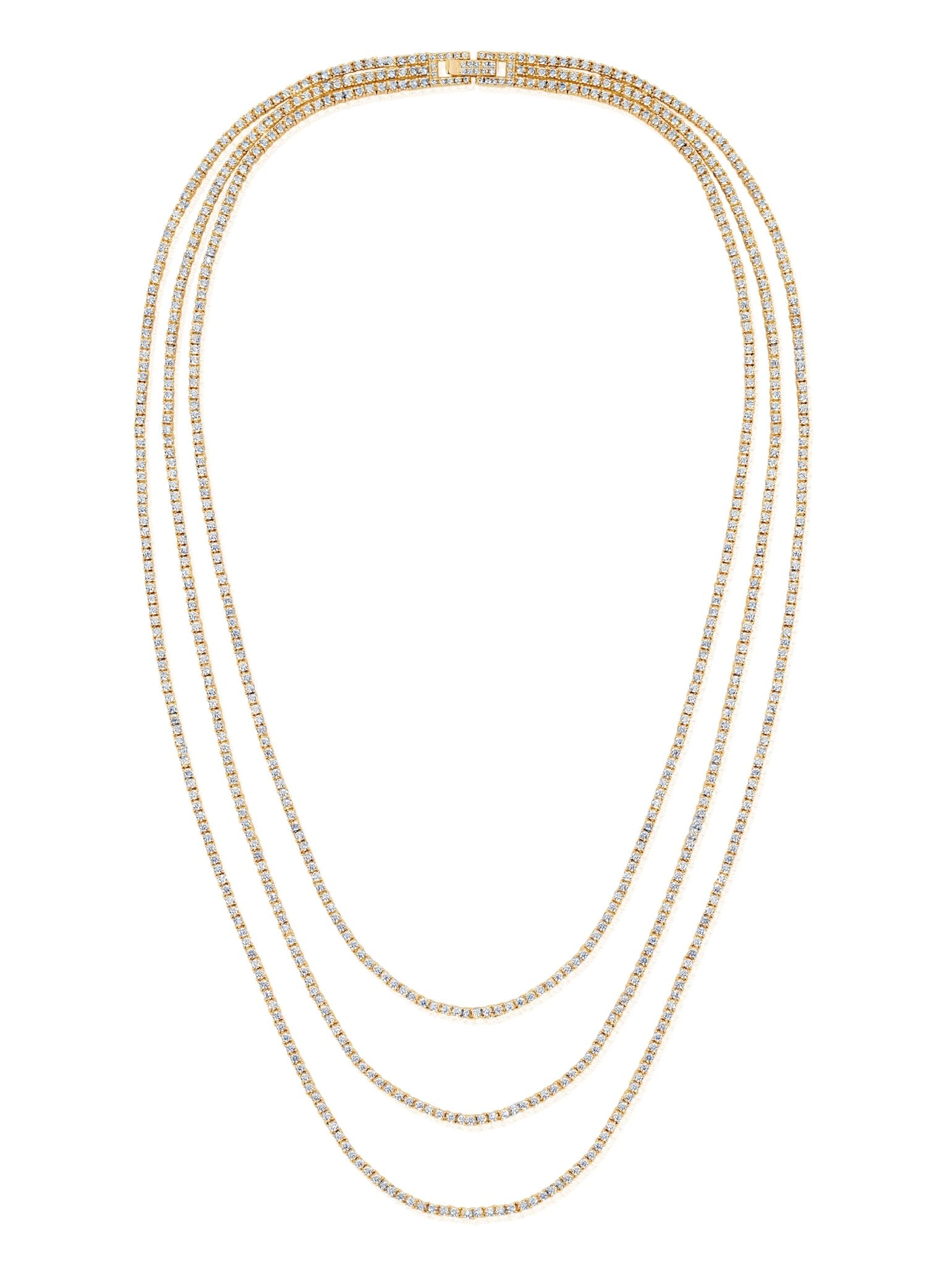 Triple Row 18'',20'',22'' Tennis Necklace With Round Cut Stones - CRISLU