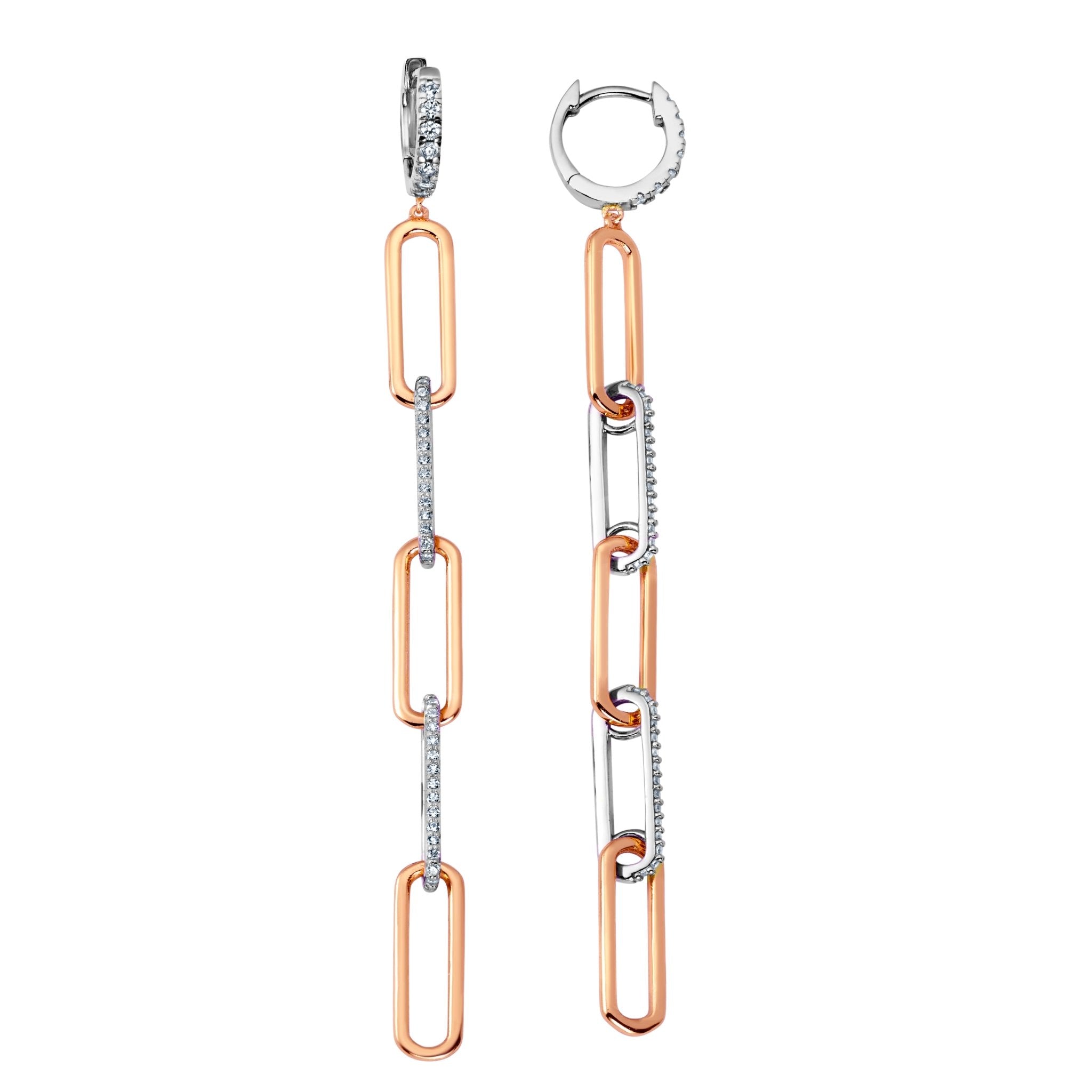 Two Tone Huggie Open Link Earrings Finished in 18kt Rose Gold - CRISLU