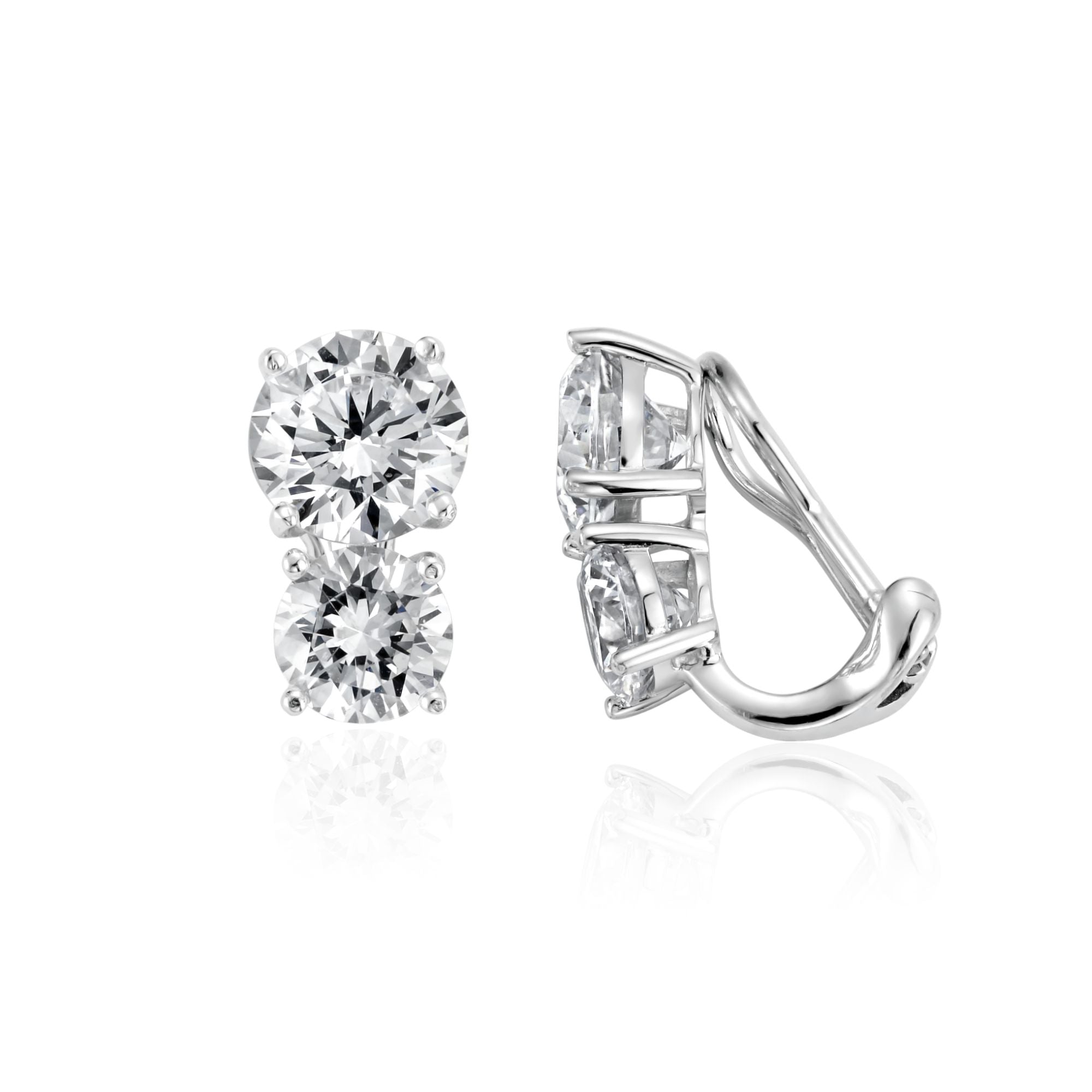 2 Stone Clip On Earrings Finished in Platinum - CRISLU